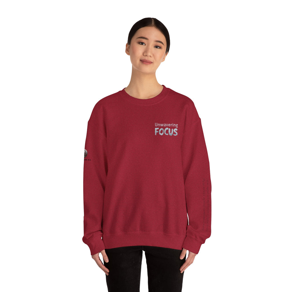 “Unwavering Focus” Crewneck Sweatshirt- Sleeve Print Affirmation
