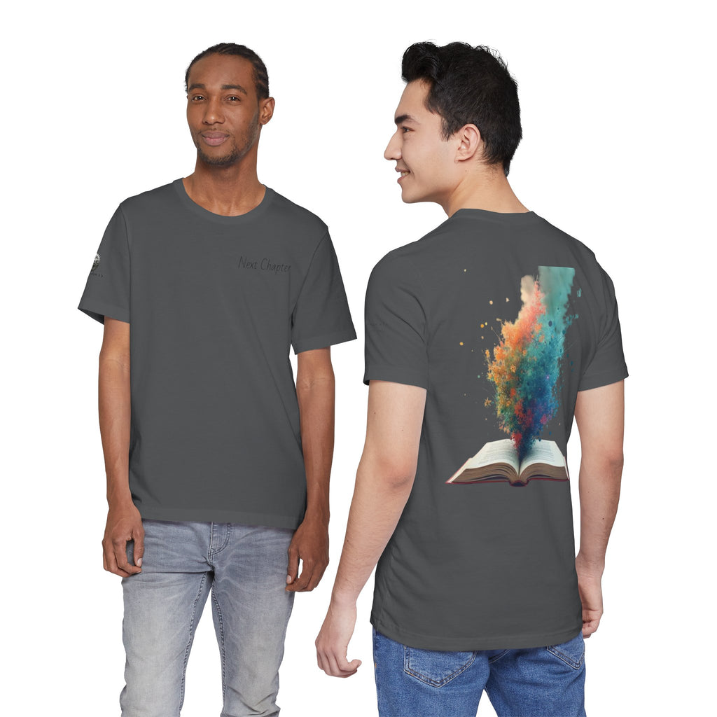Next Chapter affirmation tee | Graphic open book back, inspirational sleeve text