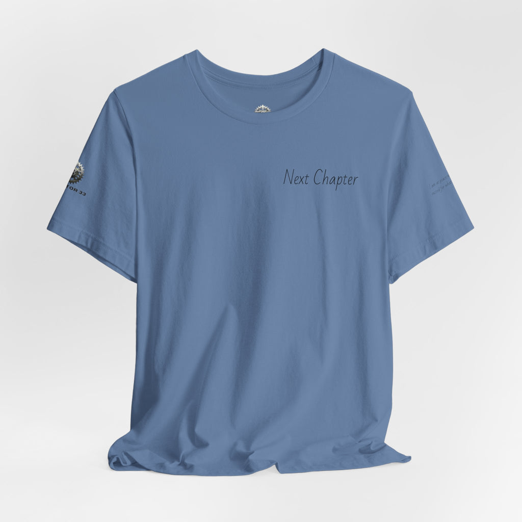 Next Chapter affirmation tee | Graphic open book back, inspirational sleeve text