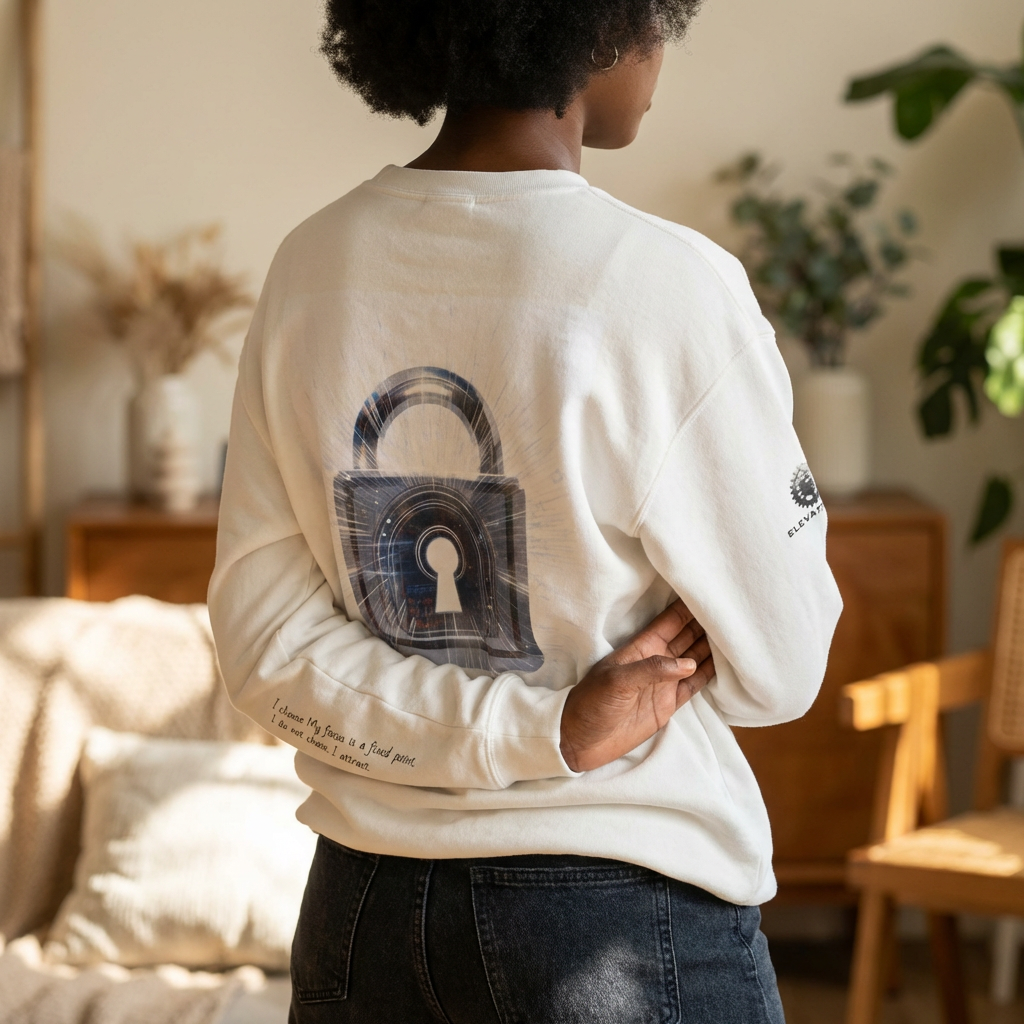 “Source Lock” Crewneck Sweatshirt- Sleeve Print Affirmation