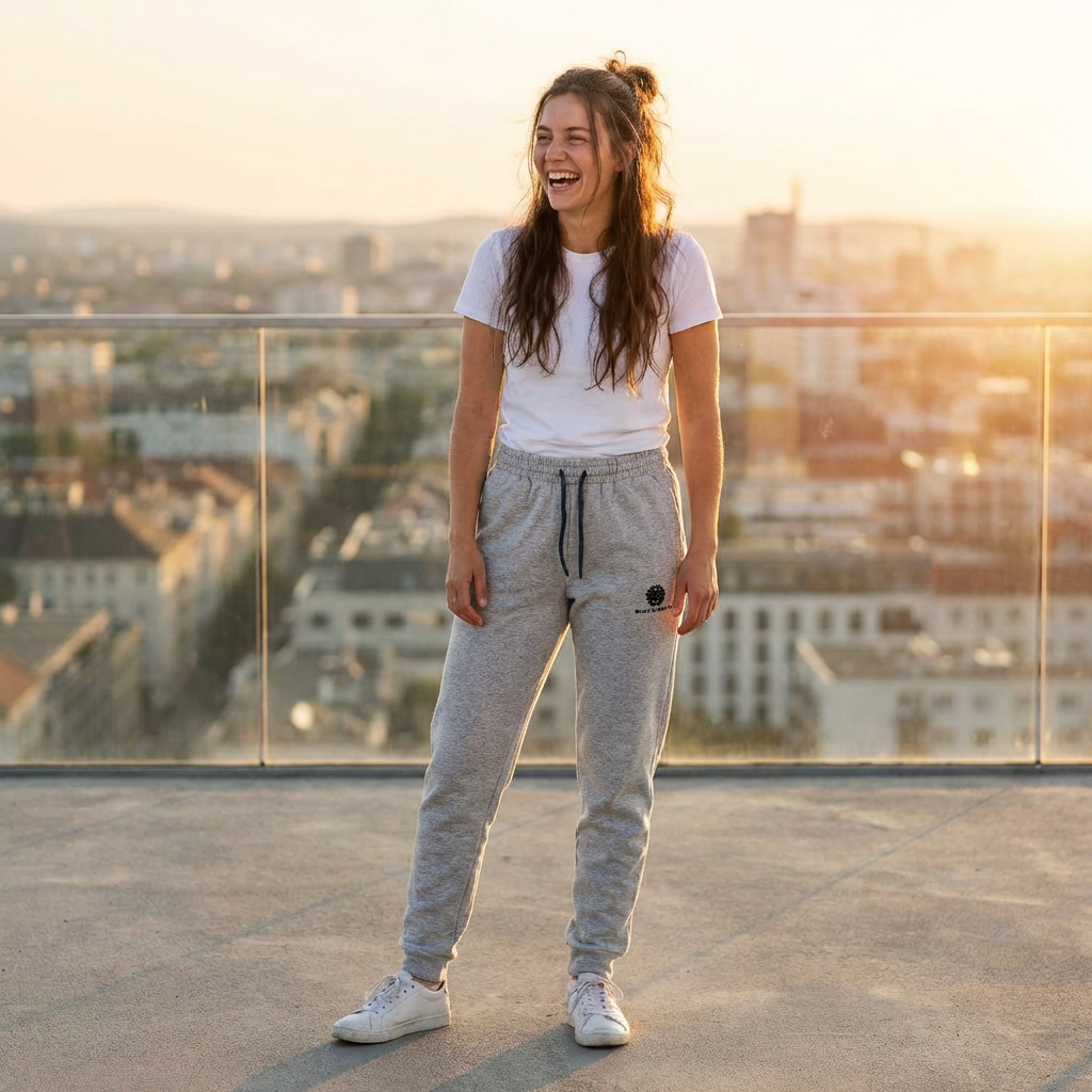 Embroidered Tree Logo Joggers — Cozy Grey Sweatpants with Small Chest Stitching
