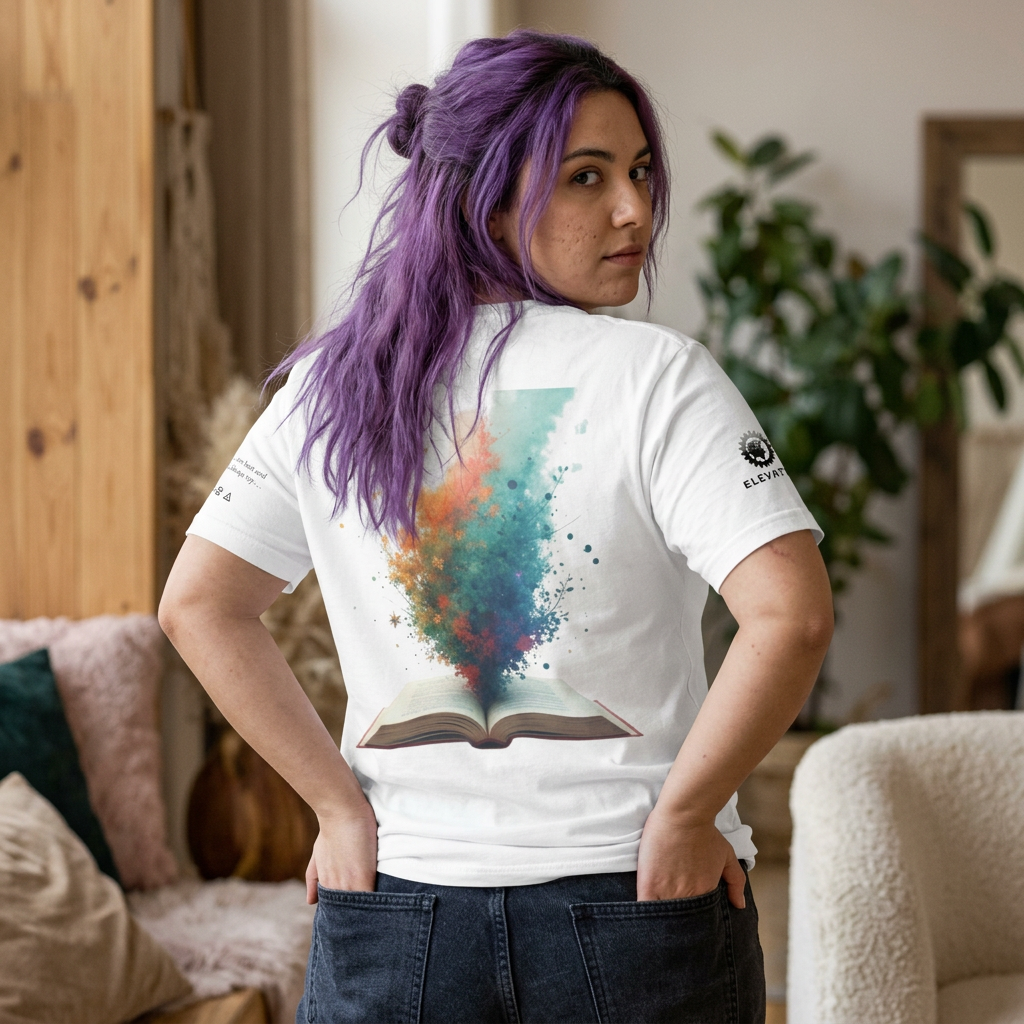 Next Chapter affirmation tee | Graphic open book back, inspirational sleeve text