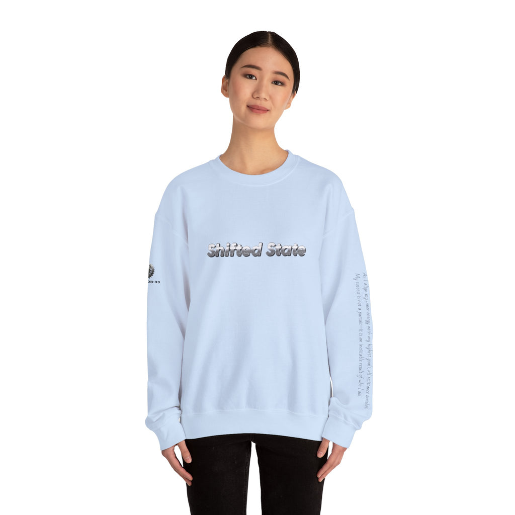 “Shifted State” Crewneck Sweatshirt- Sleeve Print Affirmation