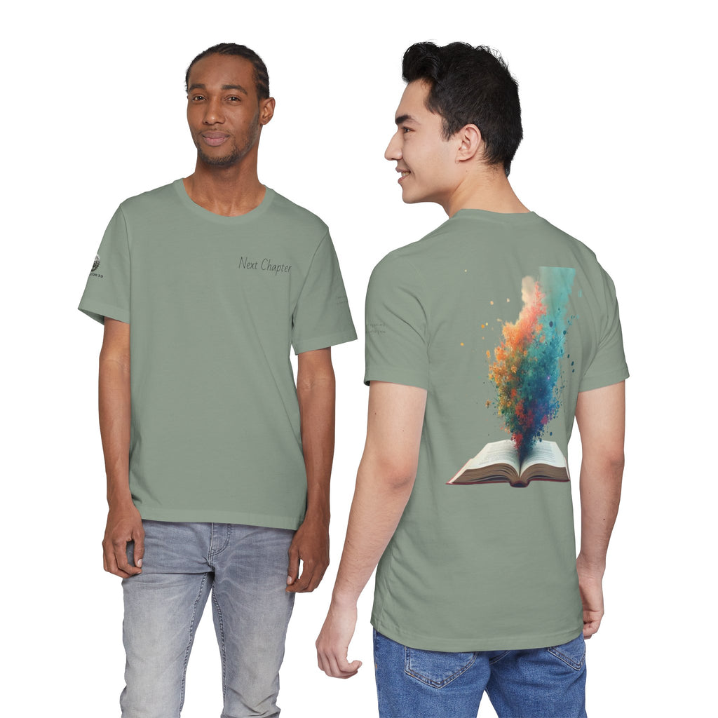 Next Chapter affirmation tee | Graphic open book back, inspirational sleeve text