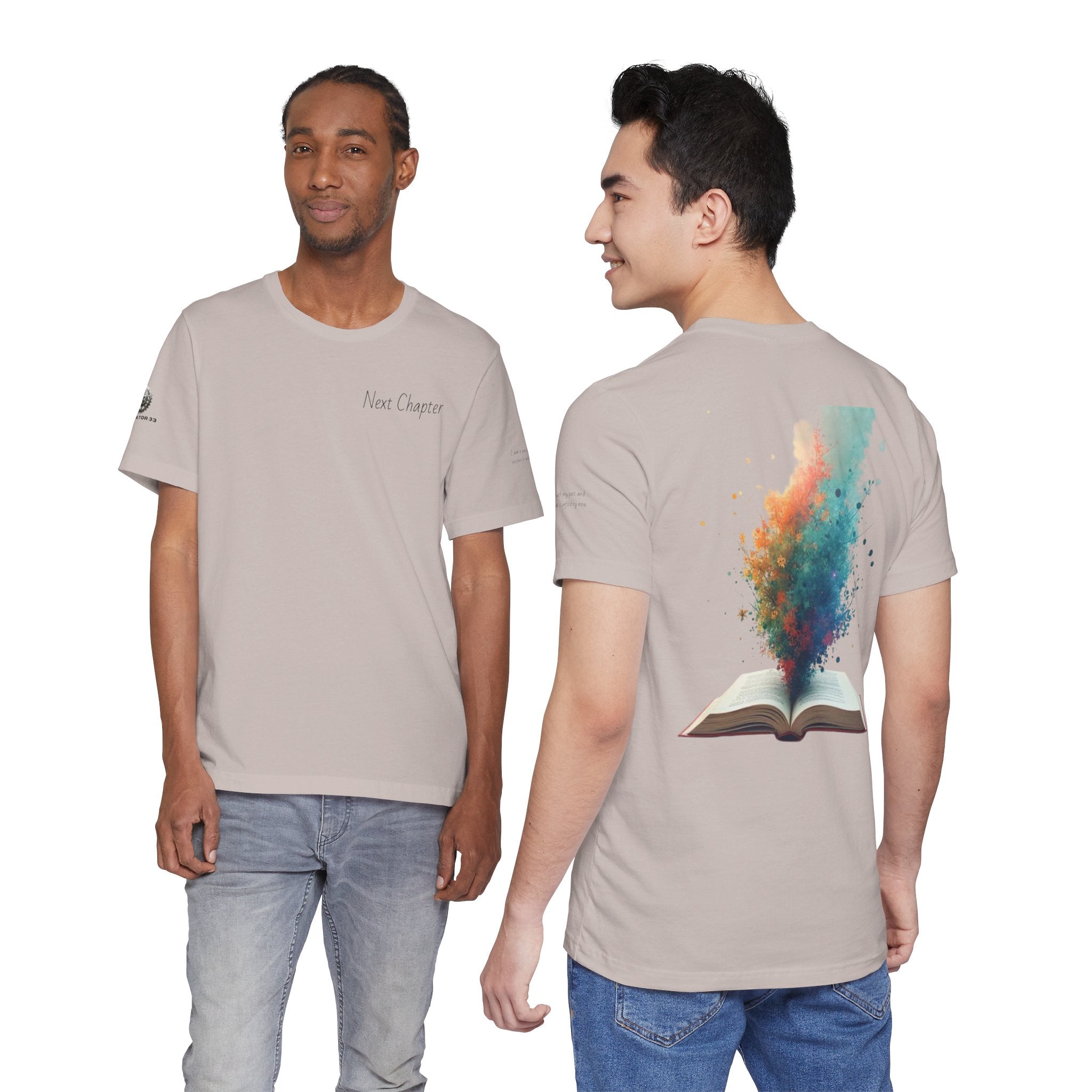 Next Chapter affirmation tee | Graphic open book back, inspirational sleeve text