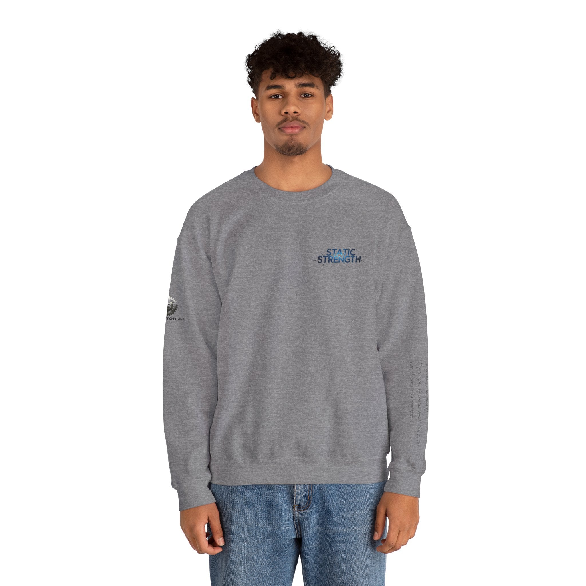 “Static Strength” Crewneck Sweatshirt- Sleeve Print Affirmation