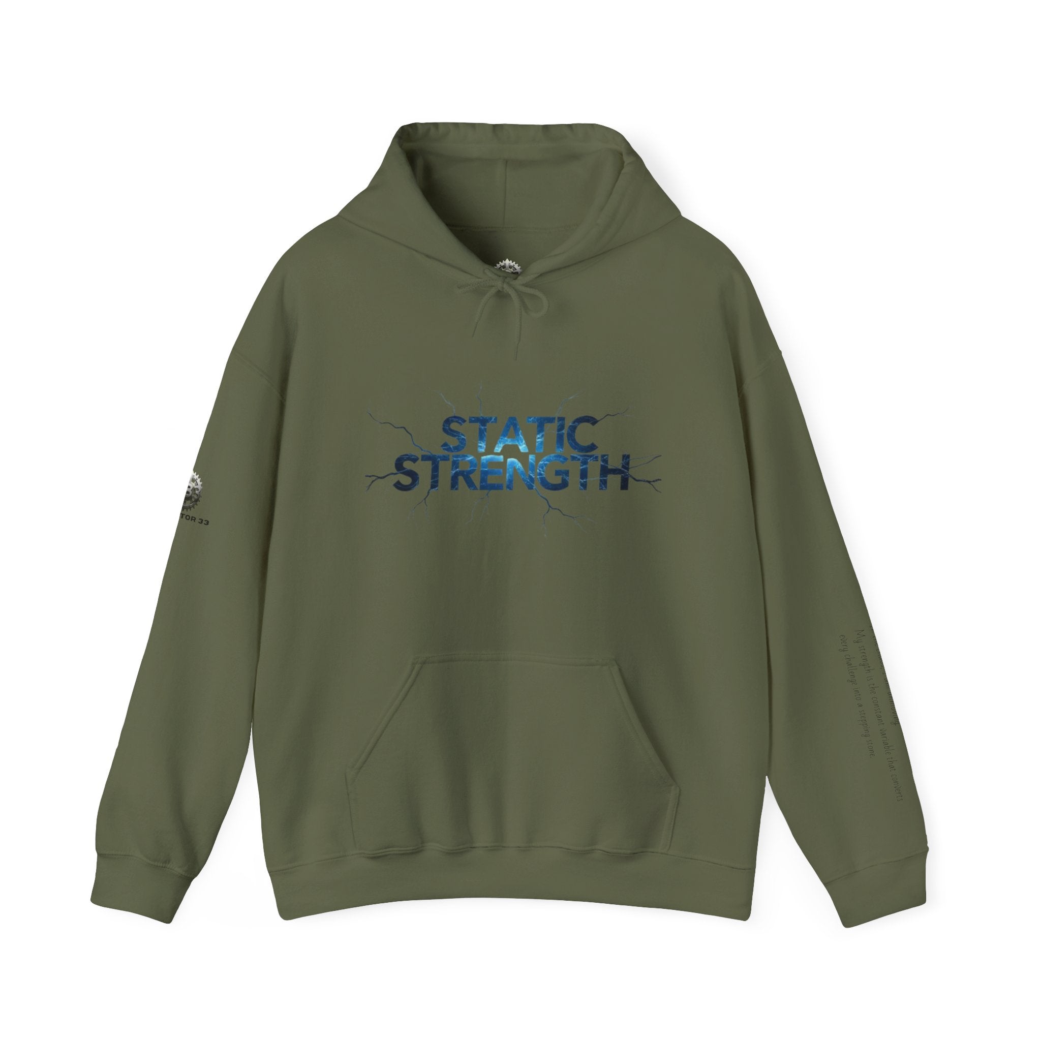“Static Strength” Hoodie Sweatshirt- Sleeve Print Affirmation