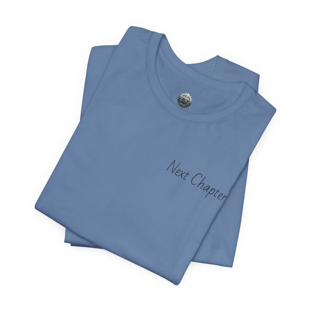 Next Chapter affirmation tee | Graphic open book back, inspirational sleeve text