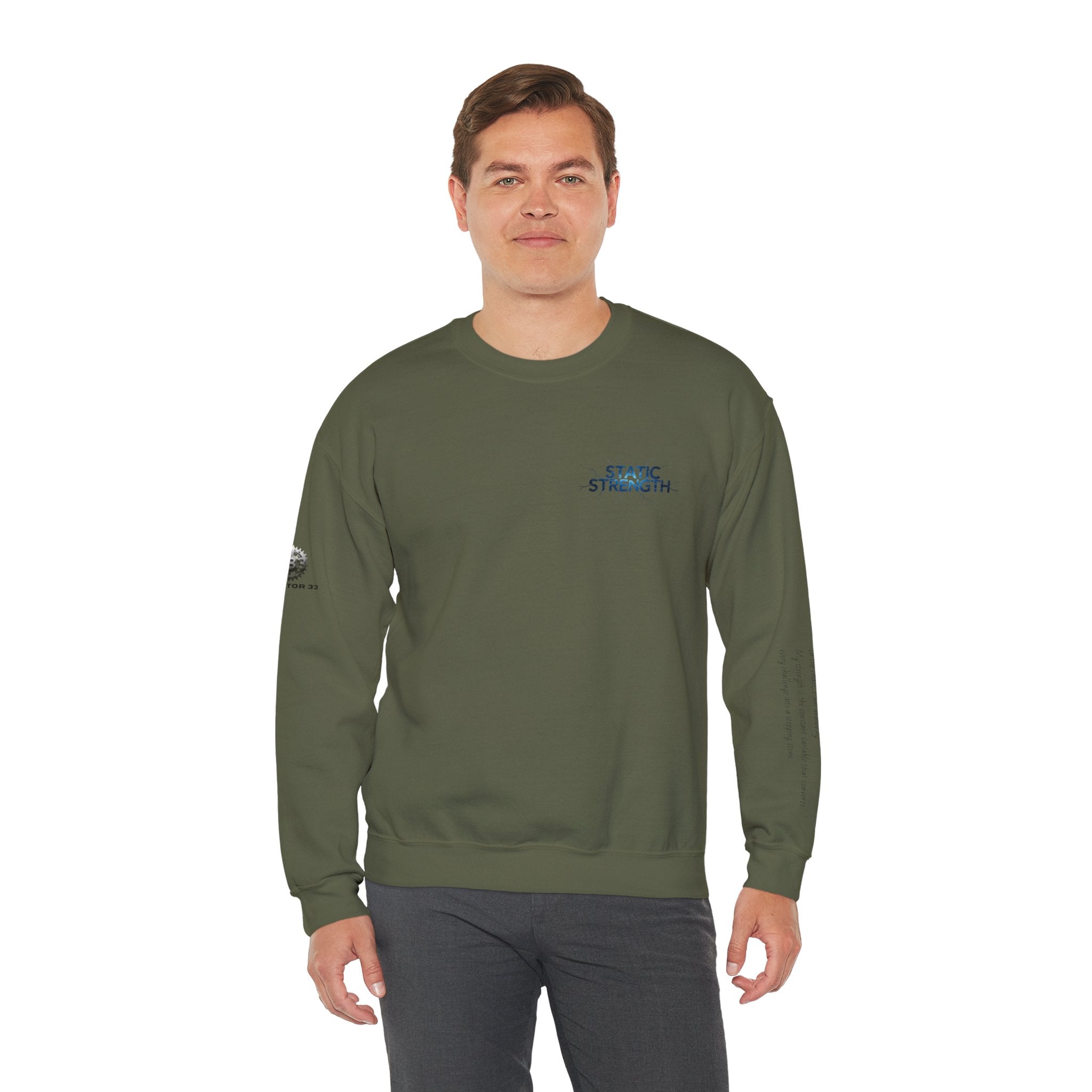 “Static Strength” Crewneck Sweatshirt- Sleeve Print Affirmation
