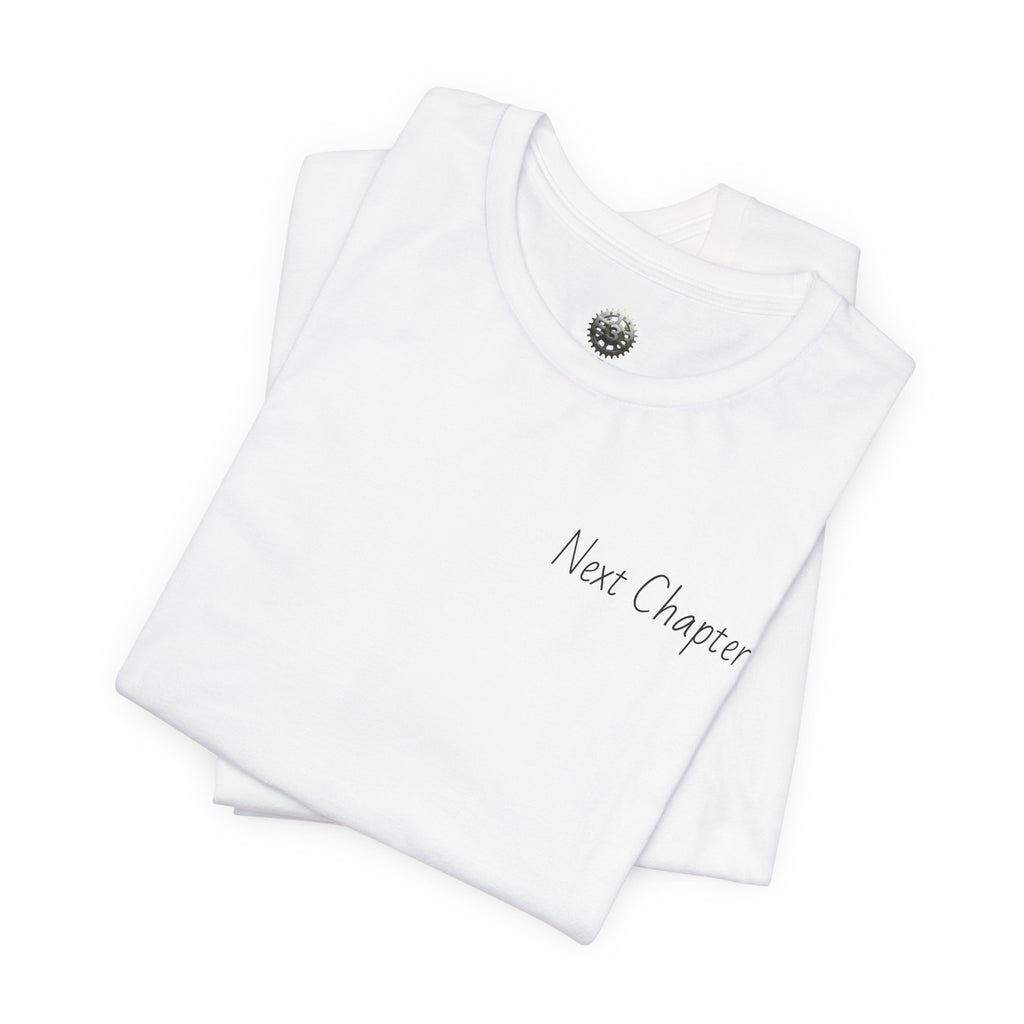 Next Chapter affirmation tee | Graphic open book back, inspirational sleeve text