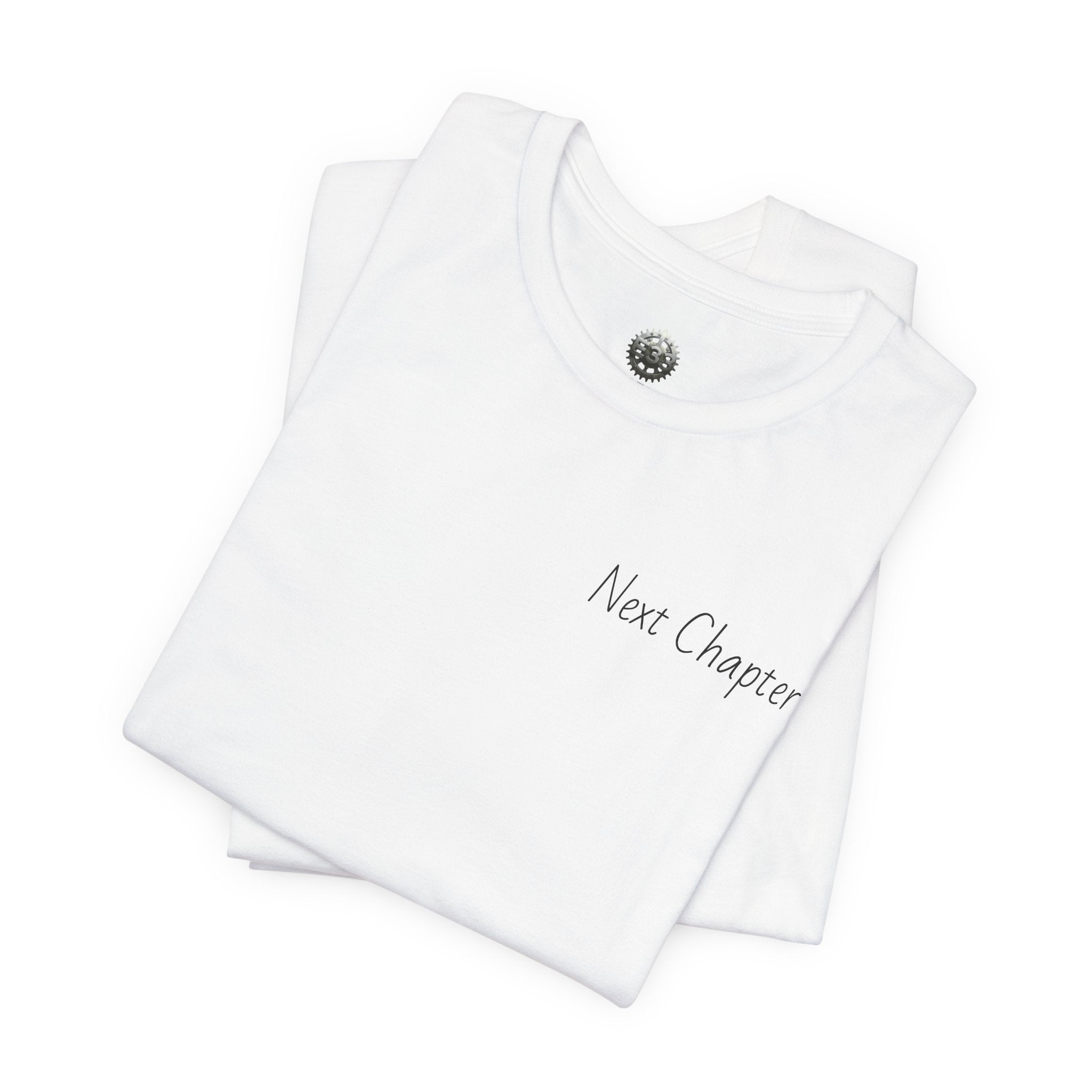 Next Chapter affirmation tee | Graphic open book back, inspirational sleeve text
