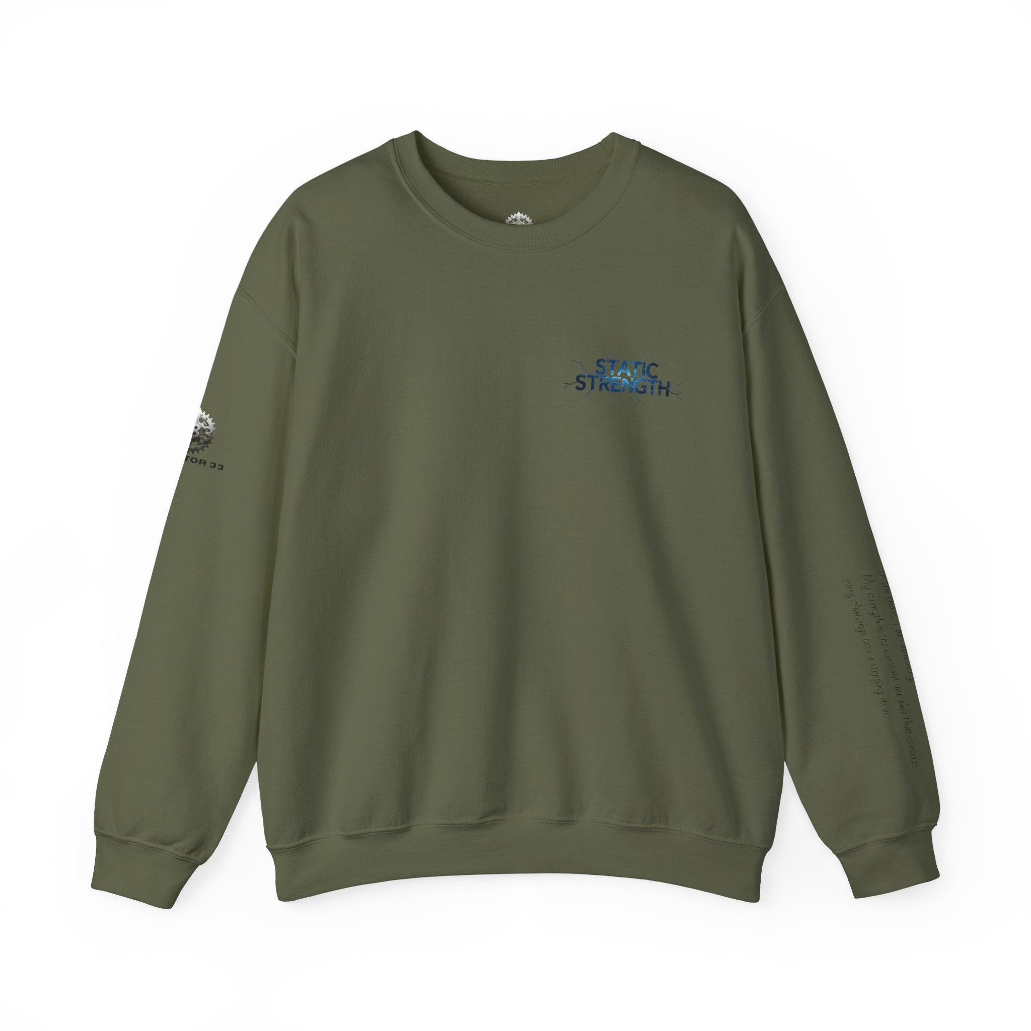 “Static Strength” Crewneck Sweatshirt- Sleeve Print Affirmation