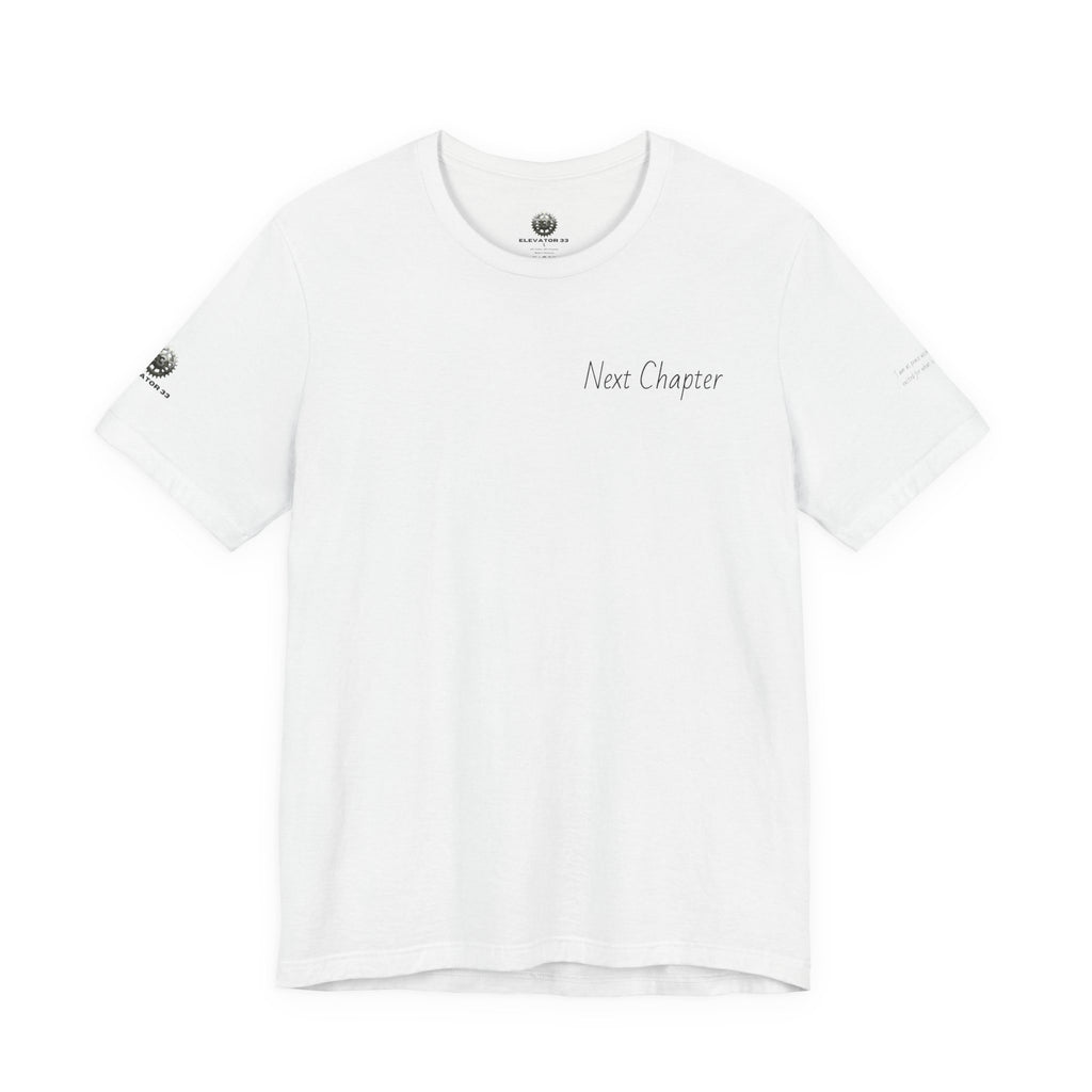 Next Chapter affirmation tee | Graphic open book back, inspirational sleeve text