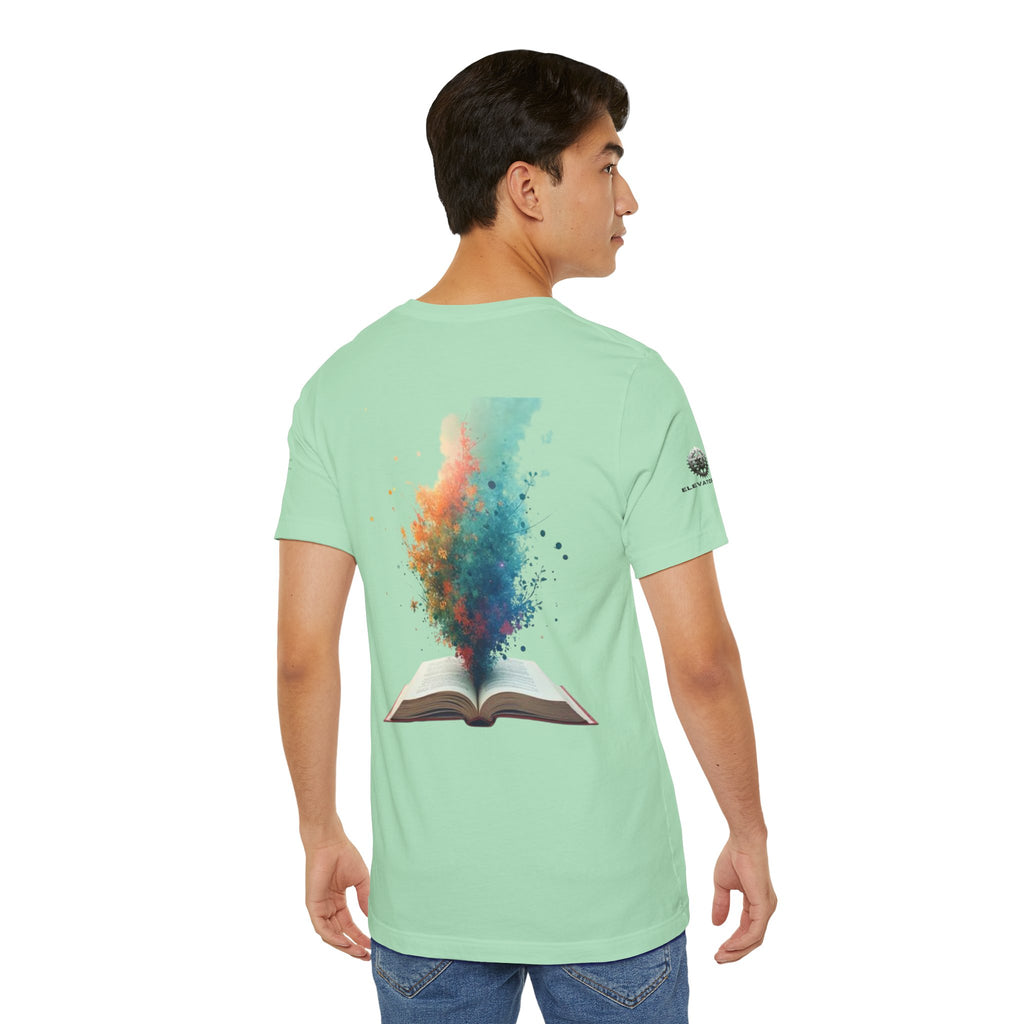 Next Chapter affirmation tee | Graphic open book back, inspirational sleeve text