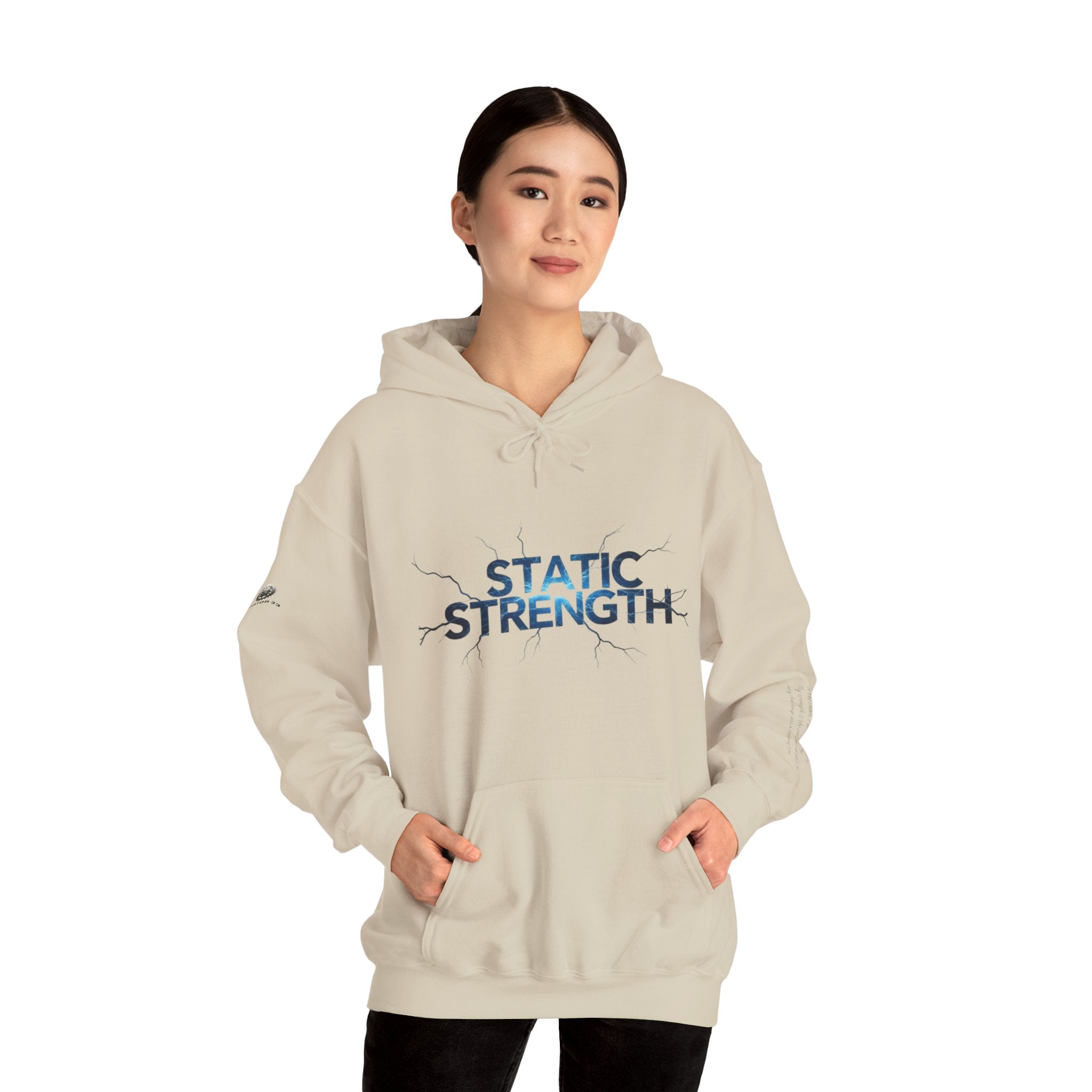 “Static Strength” Hoodie Sweatshirt- Sleeve Print Affirmation