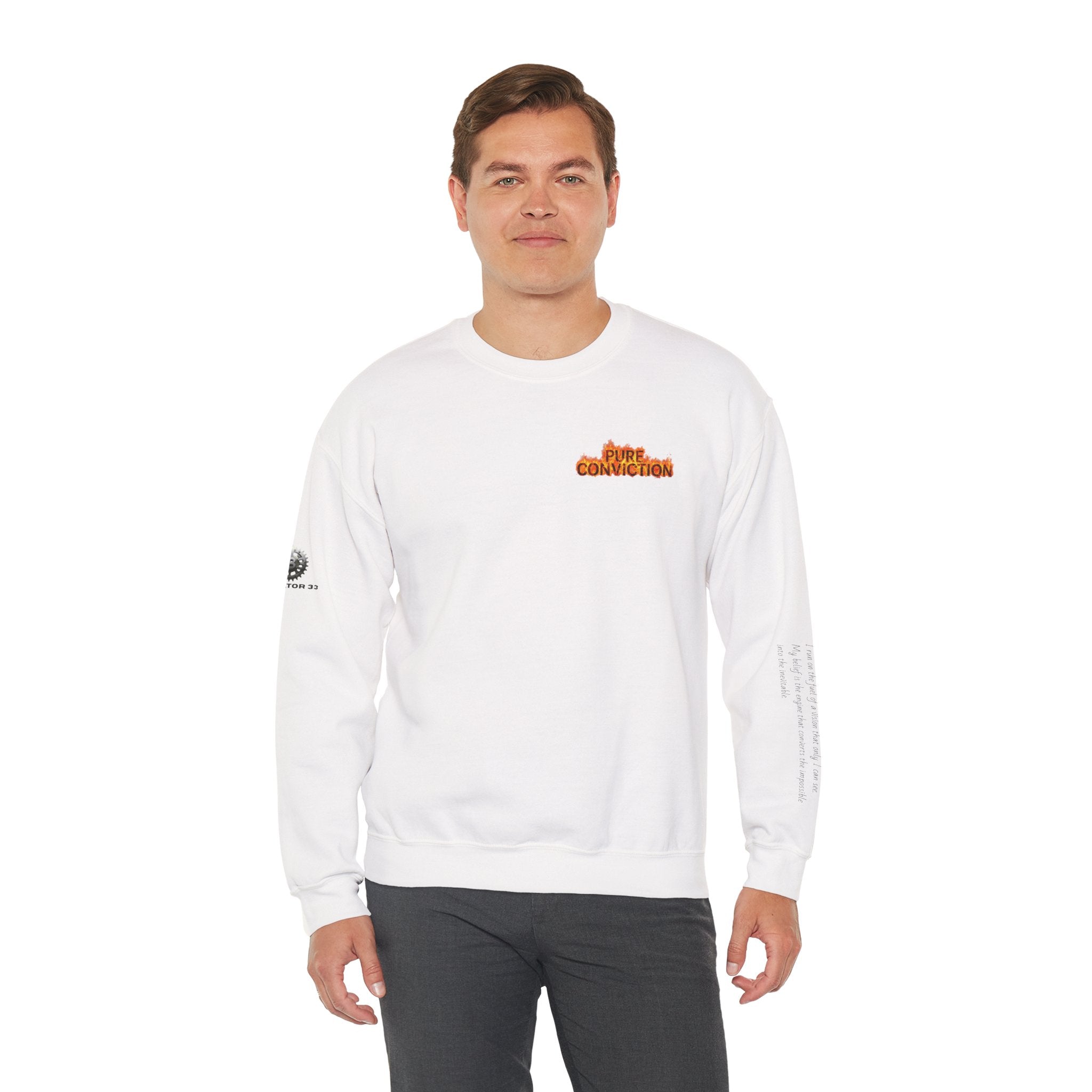 "Pure Conviction” Sweatshirt -Sleeve Print Affirmation