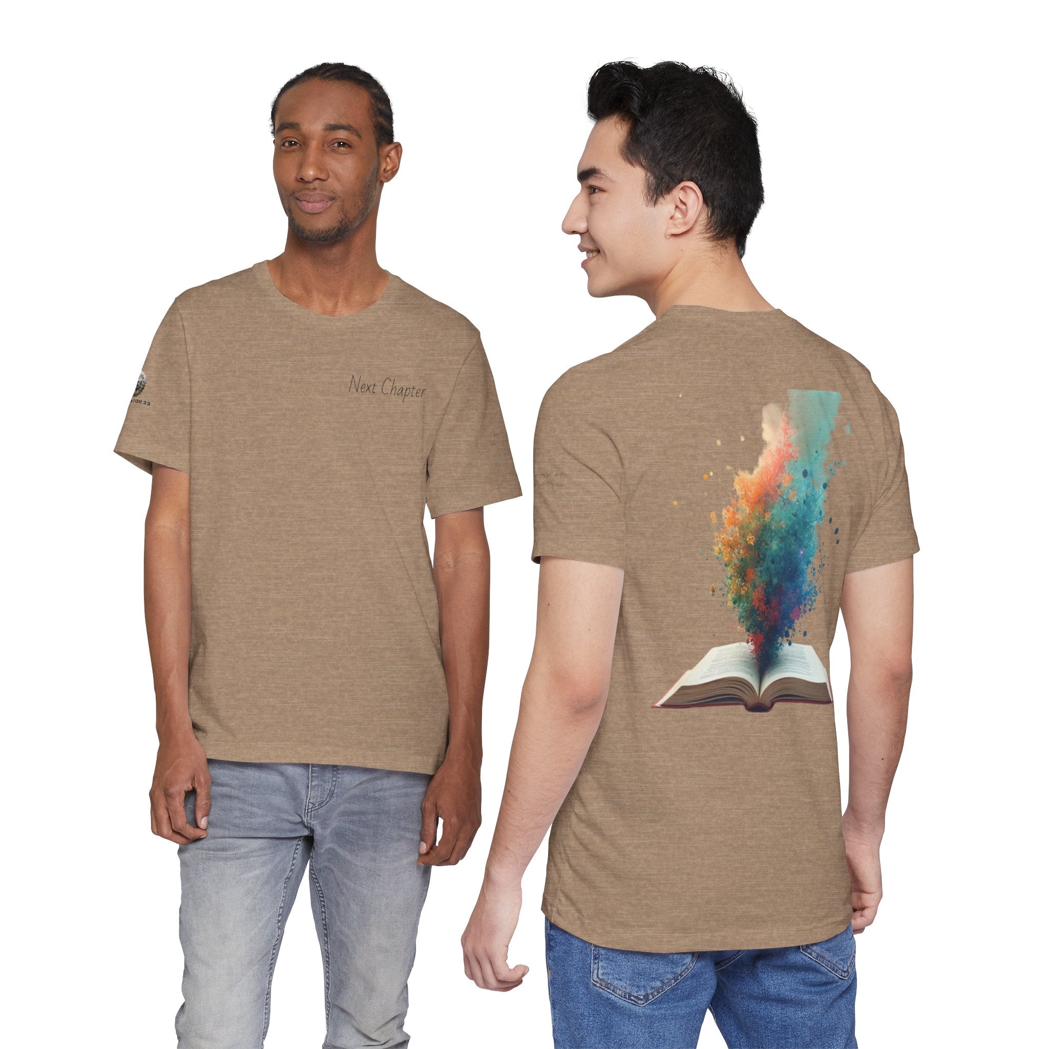 Next Chapter affirmation tee | Graphic open book back, inspirational sleeve text