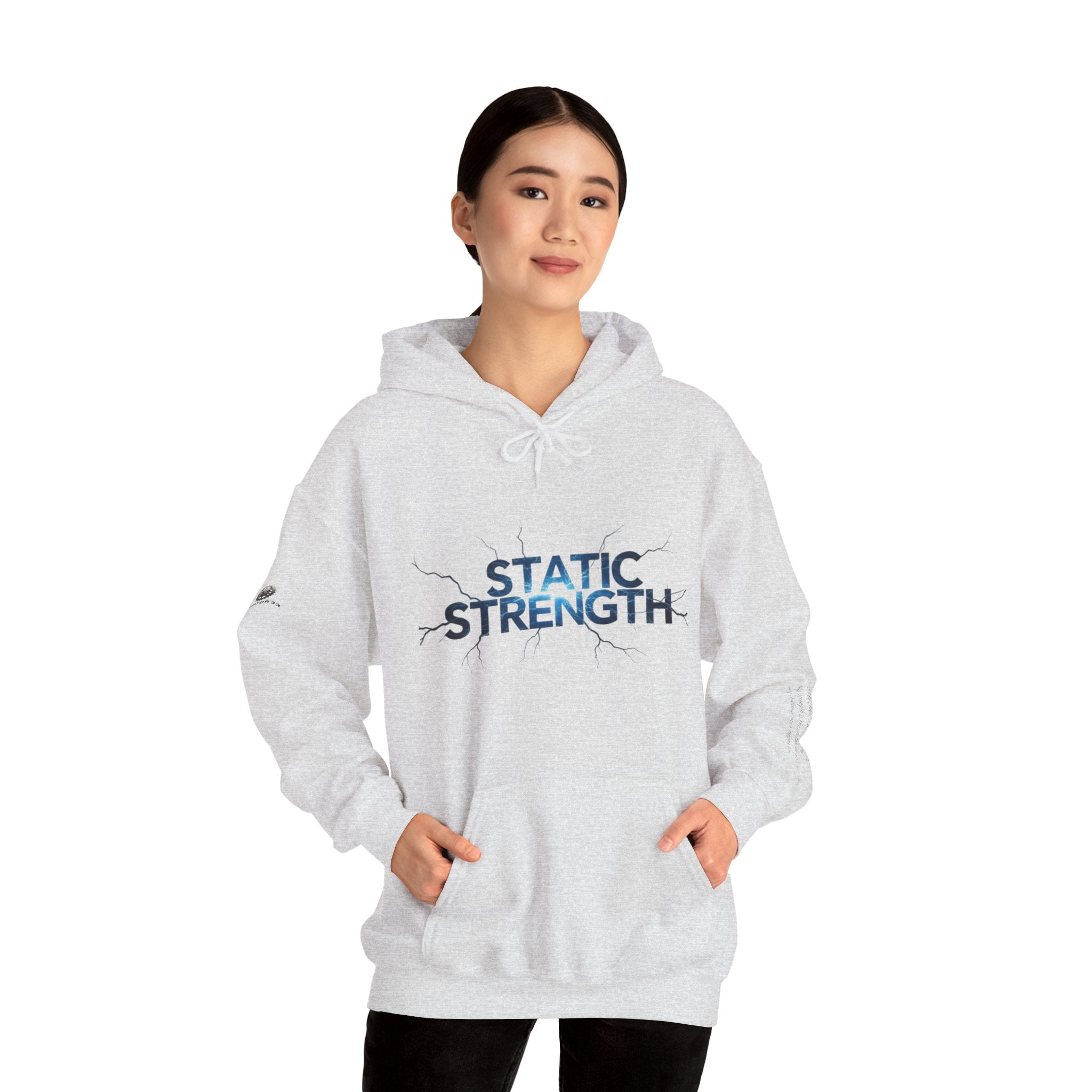 “Static Strength” Hoodie Sweatshirt- Sleeve Print Affirmation