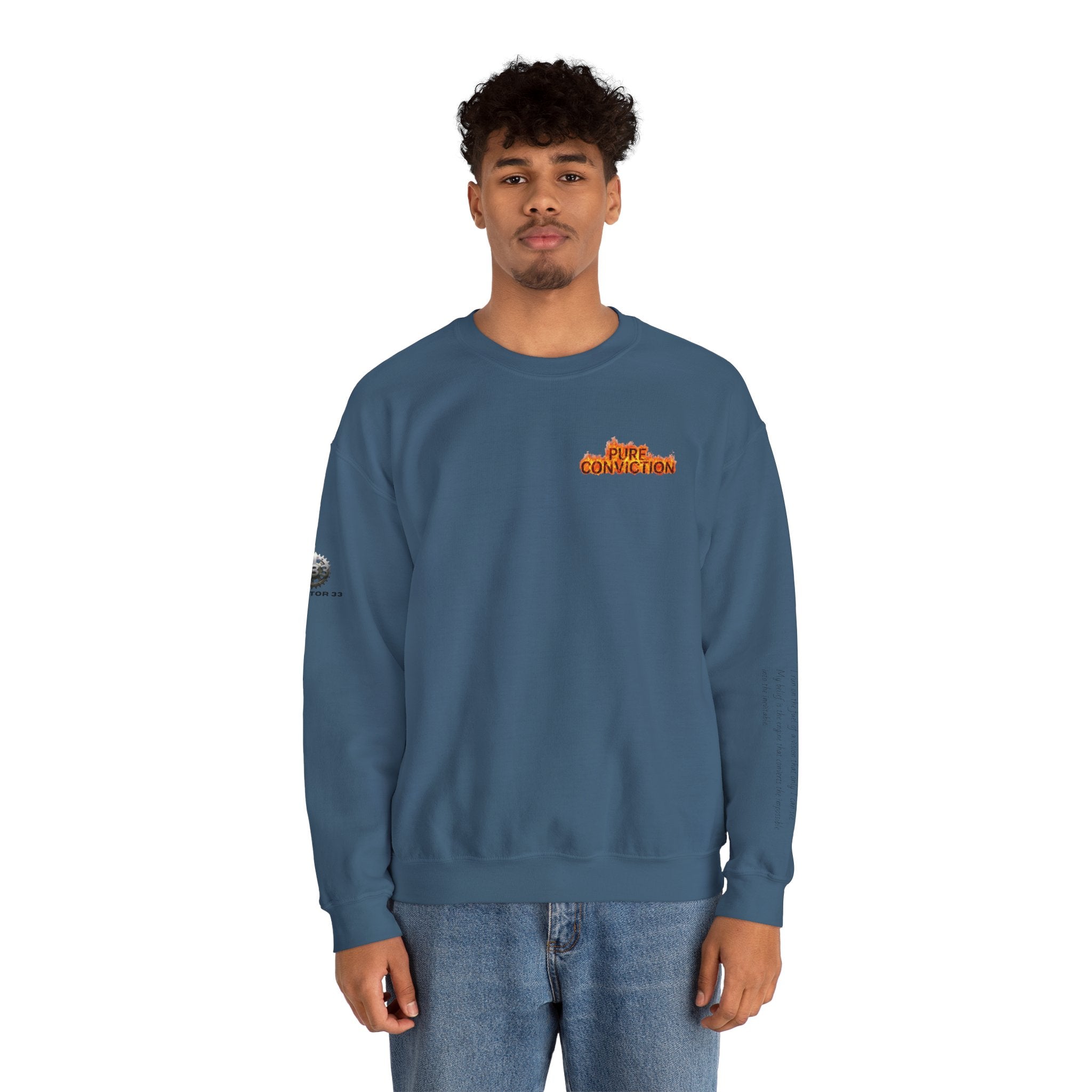 "Pure Conviction” Sweatshirt -Sleeve Print Affirmation