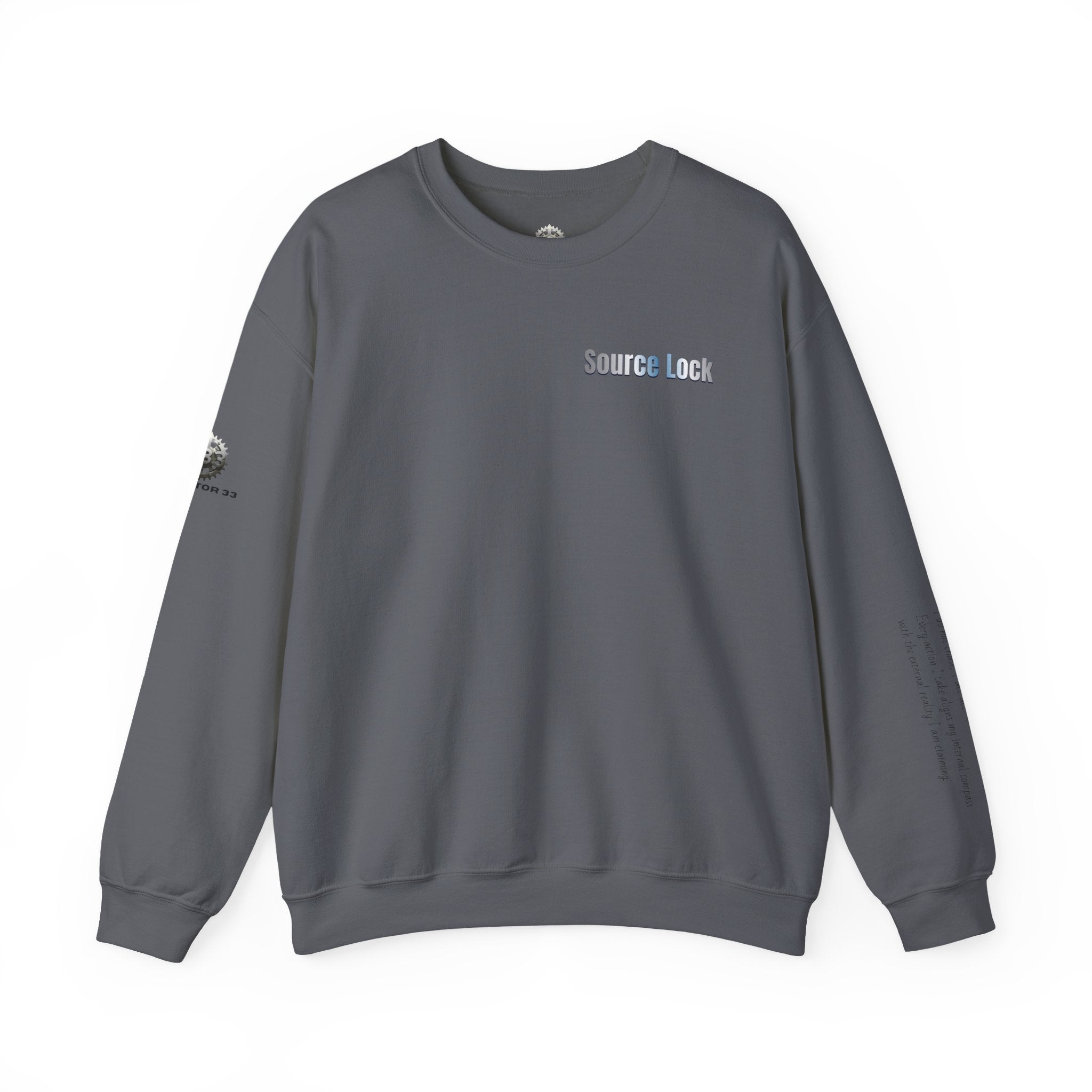 “Source Lock” Crewneck Sweatshirt- Sleeve Print Affirmation