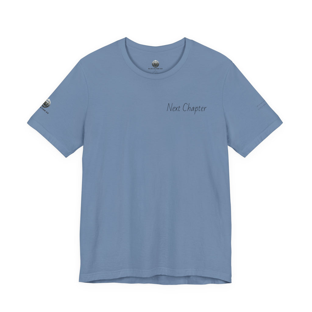 Next Chapter affirmation tee | Graphic open book back, inspirational sleeve text