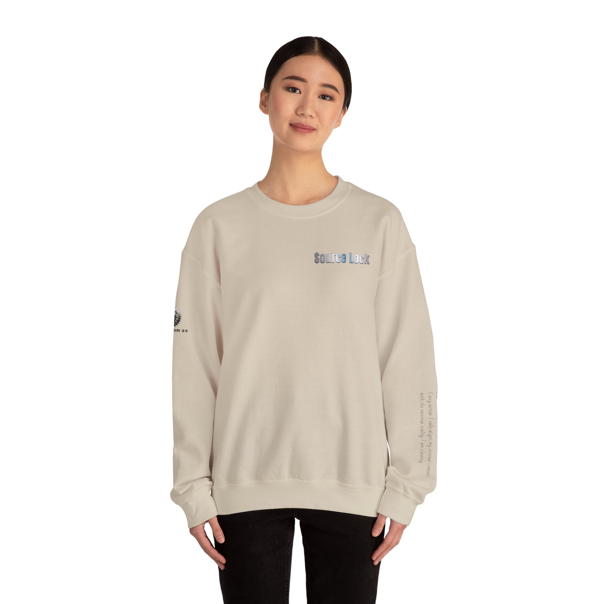 “Source Lock” Crewneck Sweatshirt- Sleeve Print Affirmation