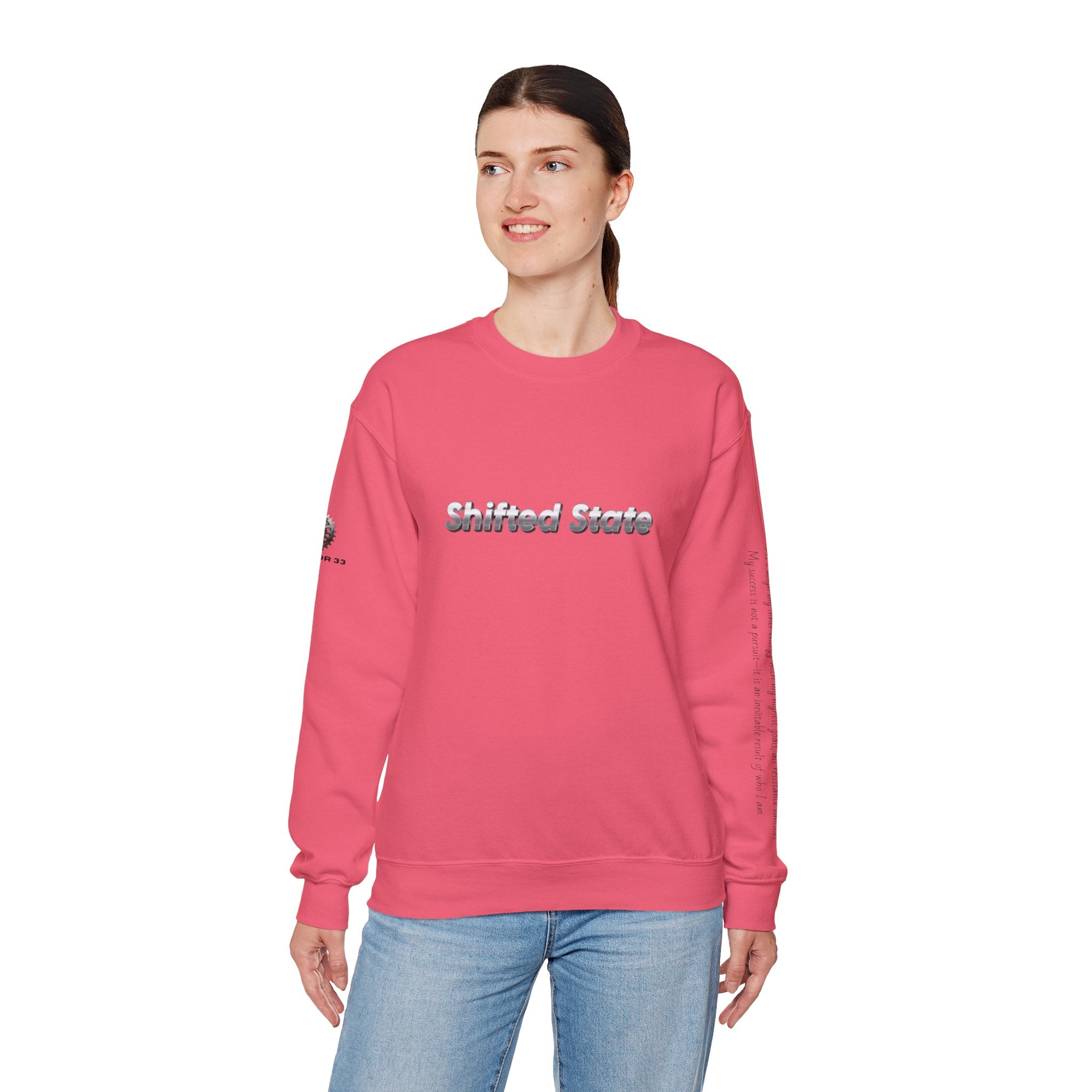 “Shifted State” Crewneck Sweatshirt- Sleeve Print Affirmation