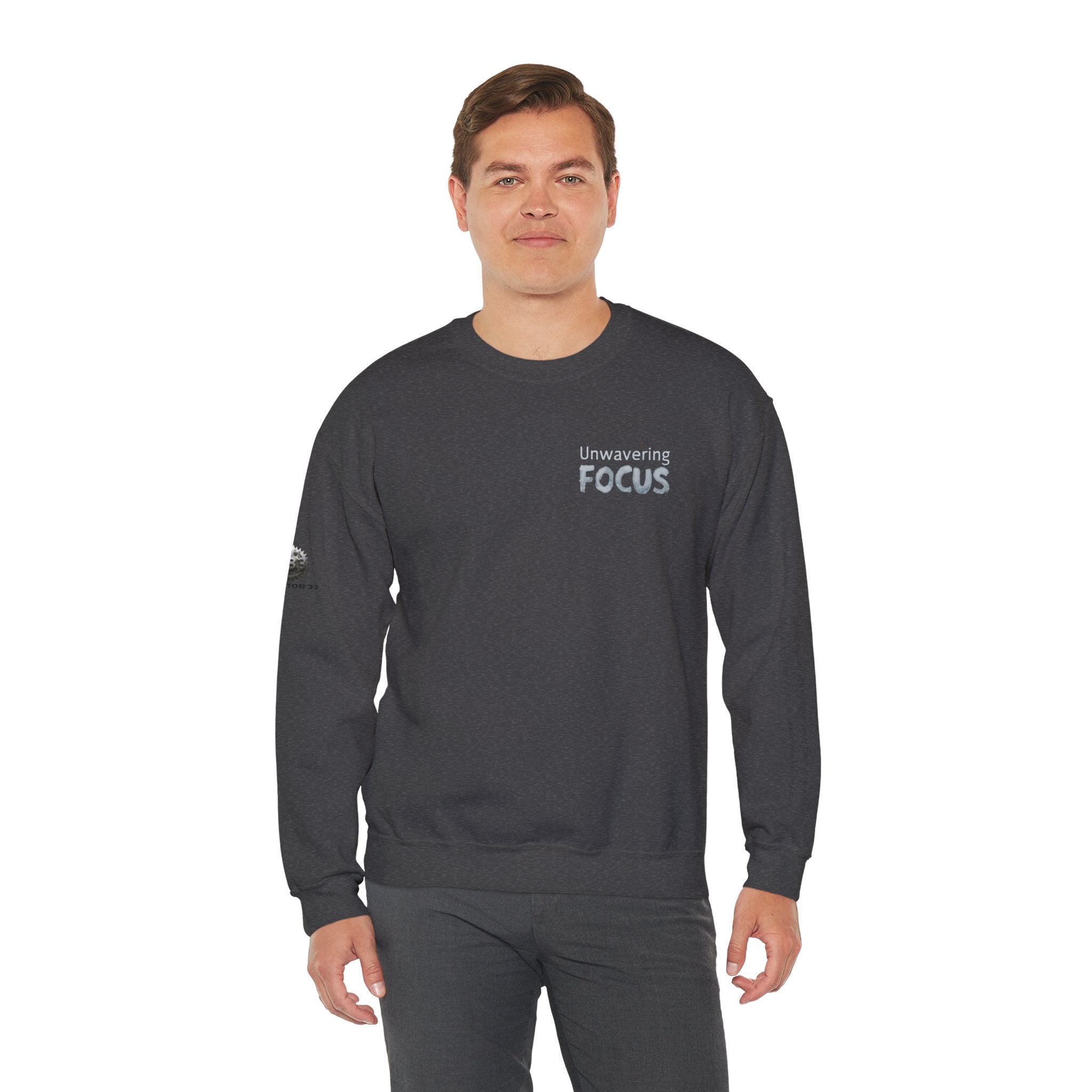 “Unwavering Focus” Crewneck Sweatshirt- Sleeve Print Affirmation