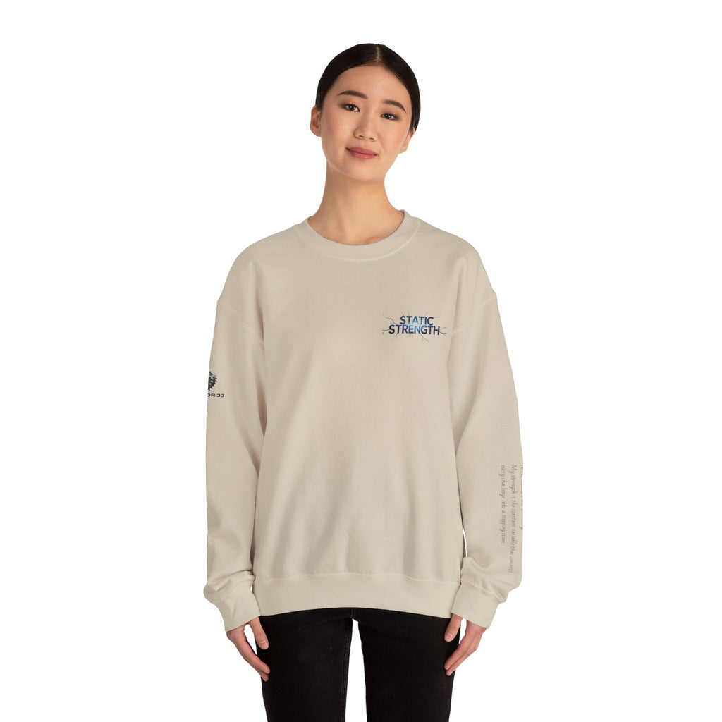 “Static Strength” Crewneck Sweatshirt- Sleeve Print Affirmation