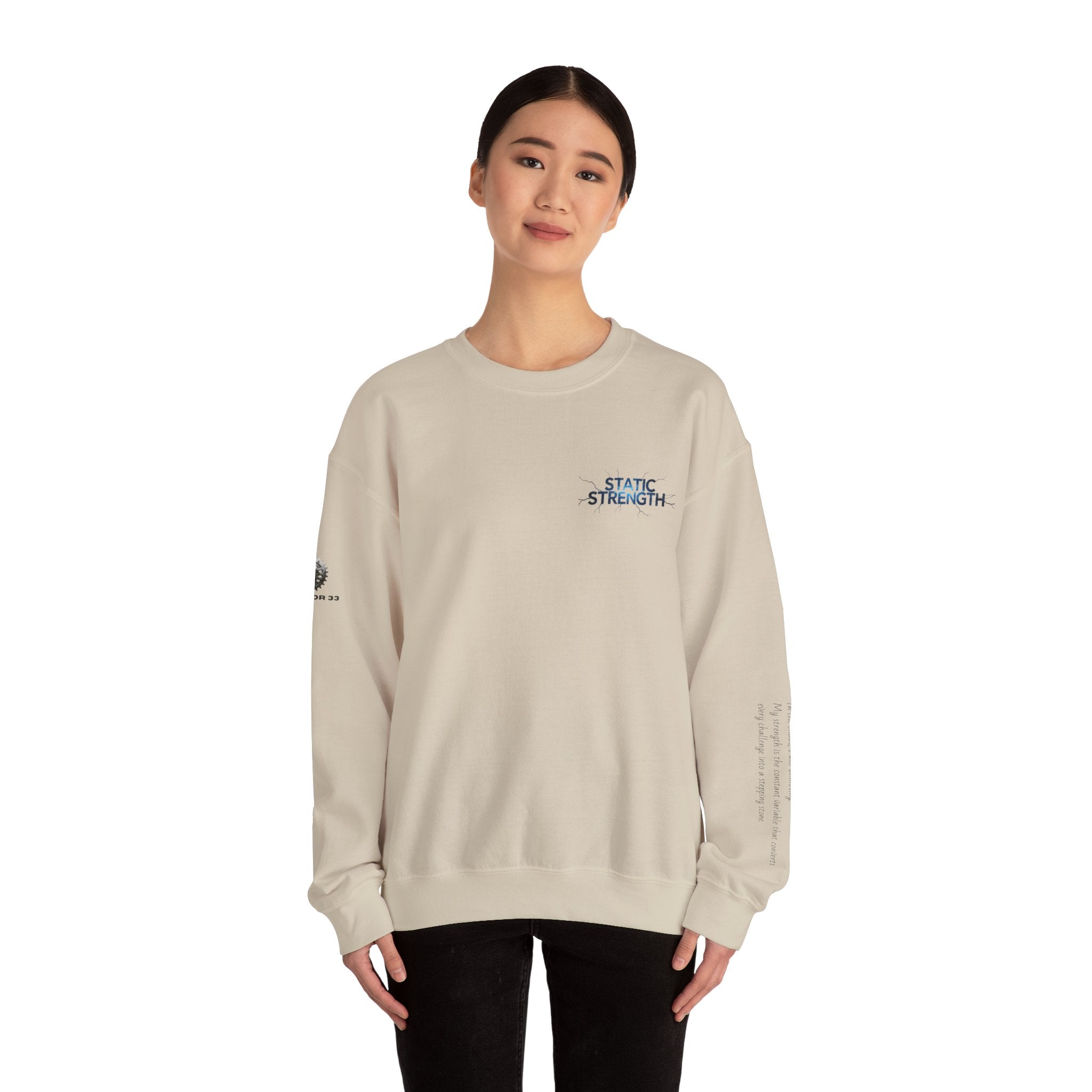 “Static Strength” Crewneck Sweatshirt- Sleeve Print Affirmation