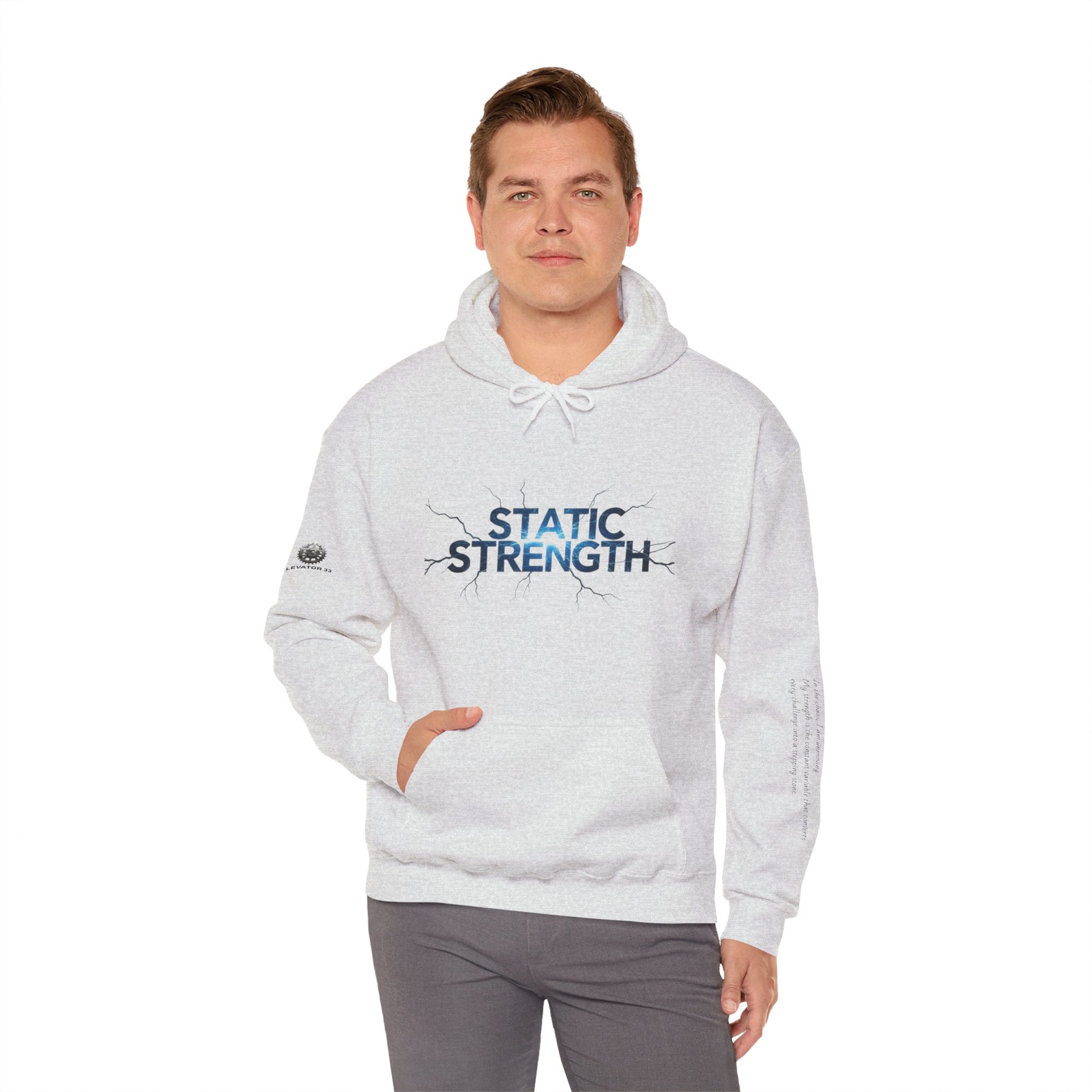 “Static Strength” Hoodie Sweatshirt- Sleeve Print Affirmation