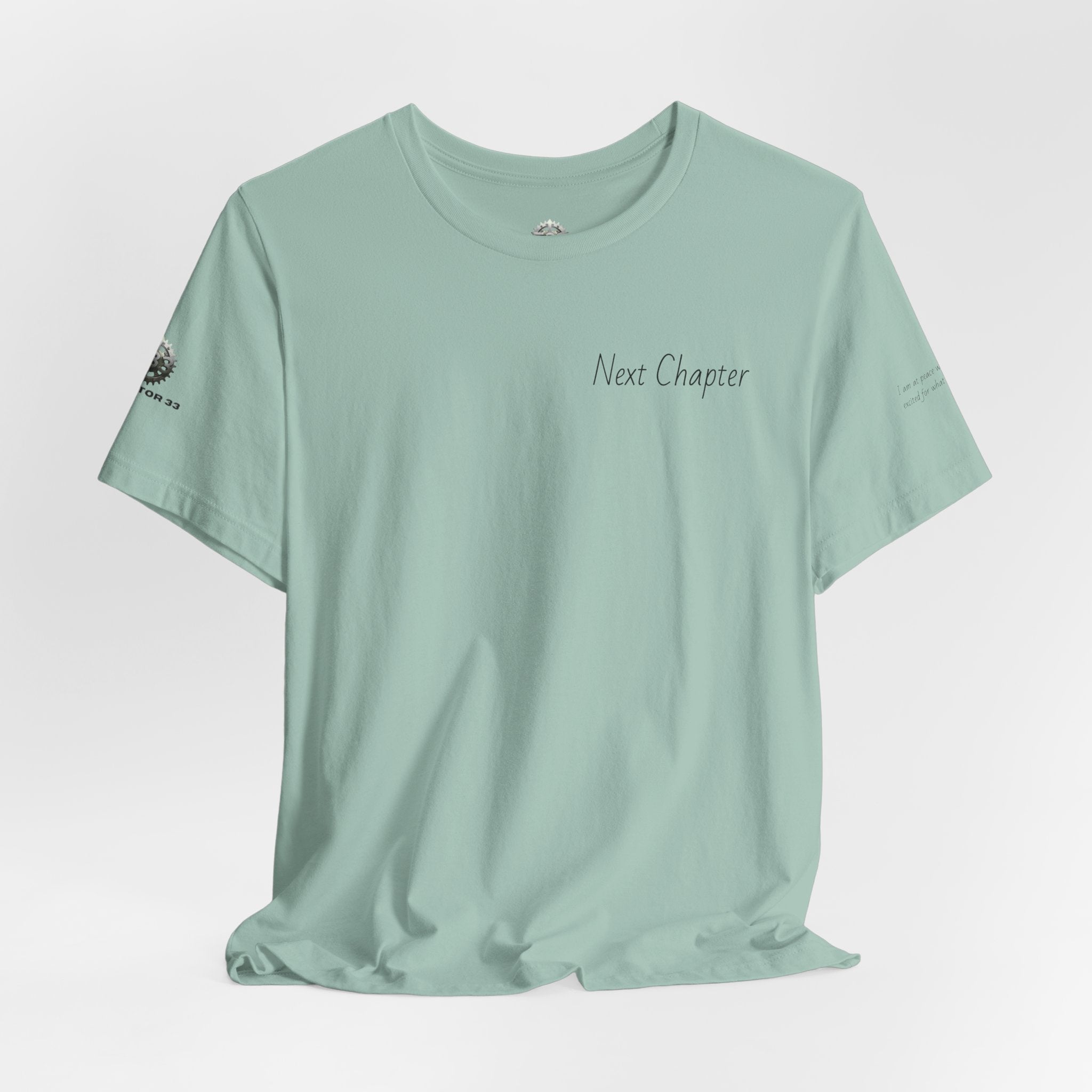 Next Chapter affirmation tee | Graphic open book back, inspirational sleeve text