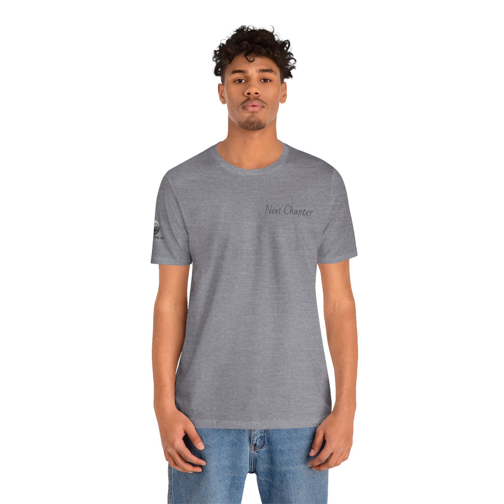 Next Chapter affirmation tee | Graphic open book back, inspirational sleeve text