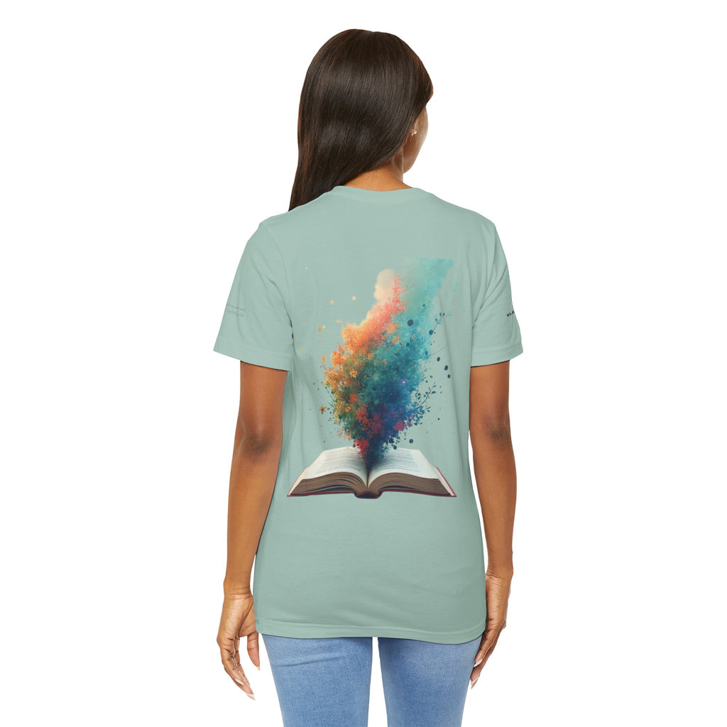Next Chapter affirmation tee | Graphic open book back, inspirational sleeve text
