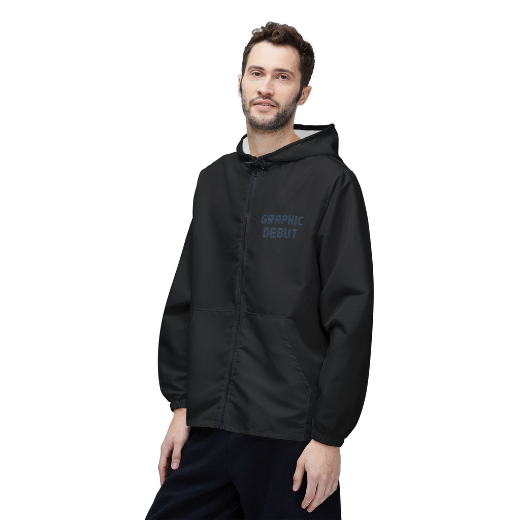 Black Graphic Debut Windbreaker Jacket — Elevator33 Logo, Cheering Crowd Back Print