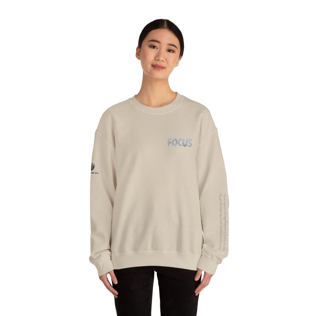 “Unwavering Focus” Crewneck Sweatshirt- Sleeve Print Affirmation