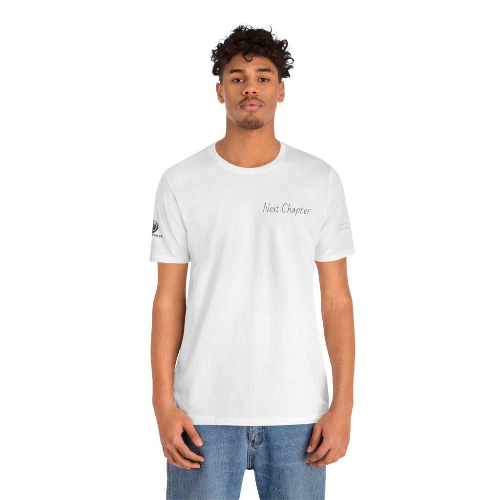 Next Chapter affirmation tee | Graphic open book back, inspirational sleeve text