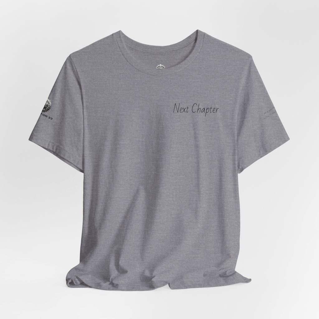 Next Chapter affirmation tee | Graphic open book back, inspirational sleeve text