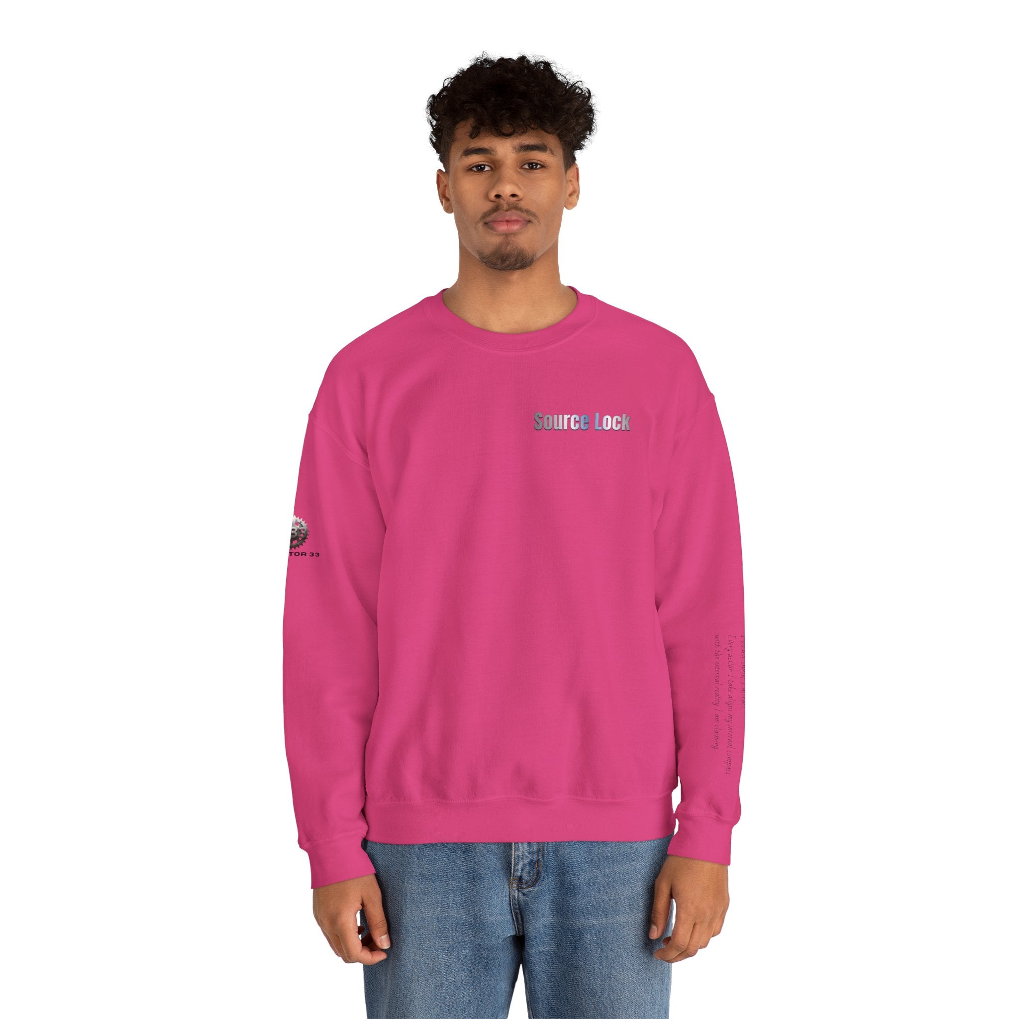 “Source Lock” Crewneck Sweatshirt- Sleeve Print Affirmation