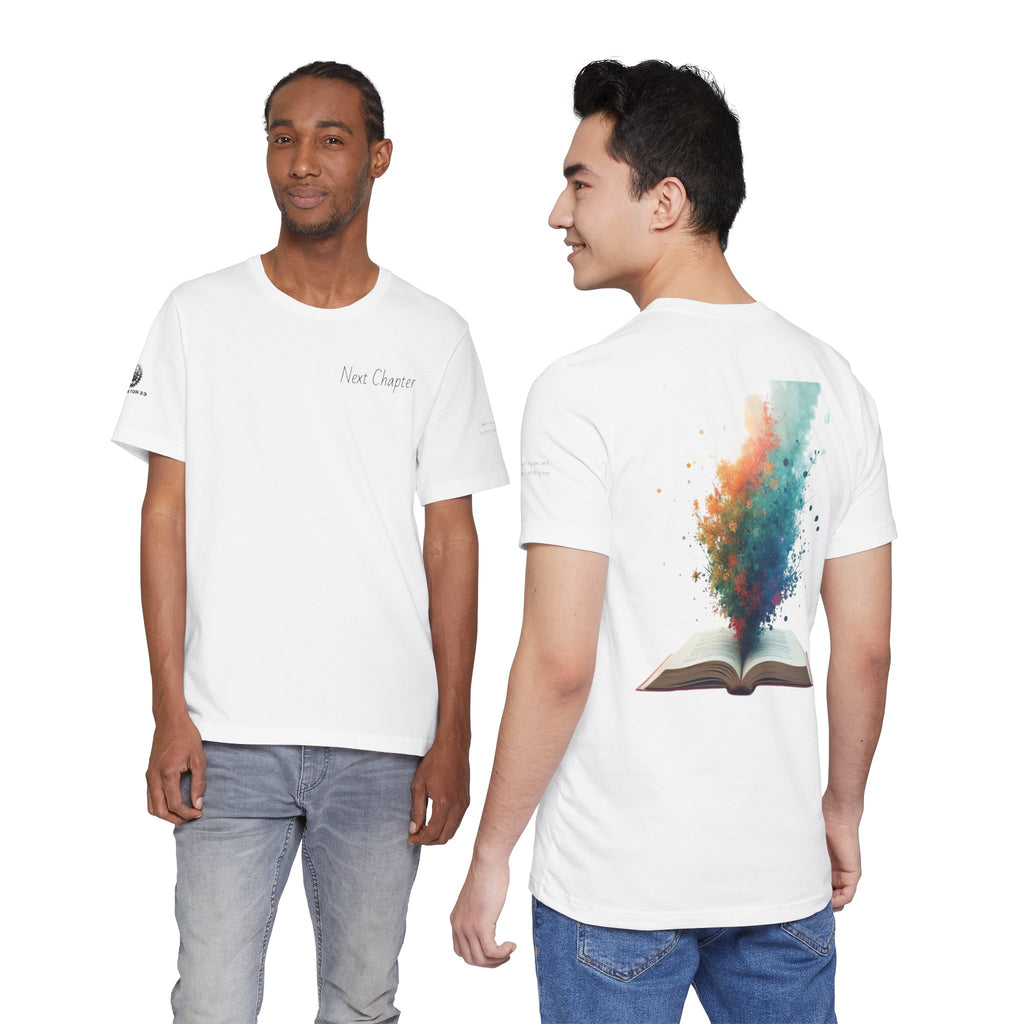 Next Chapter affirmation tee | Graphic open book back, inspirational sleeve text