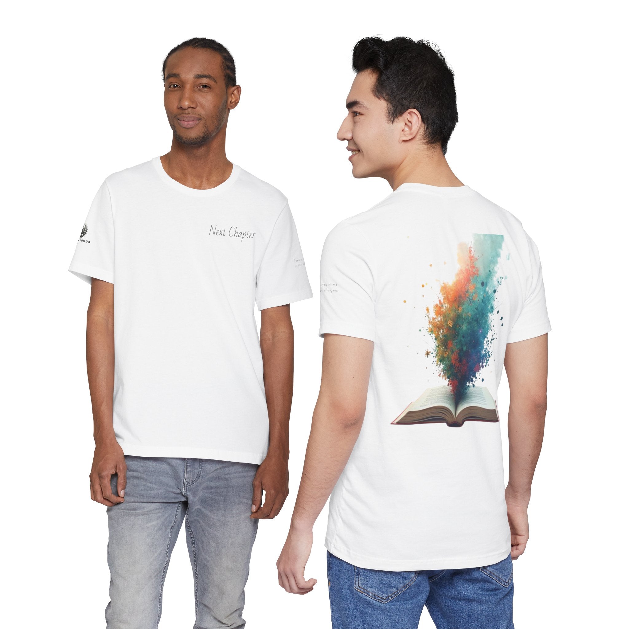 Next Chapter affirmation tee | Graphic open book back, inspirational sleeve text