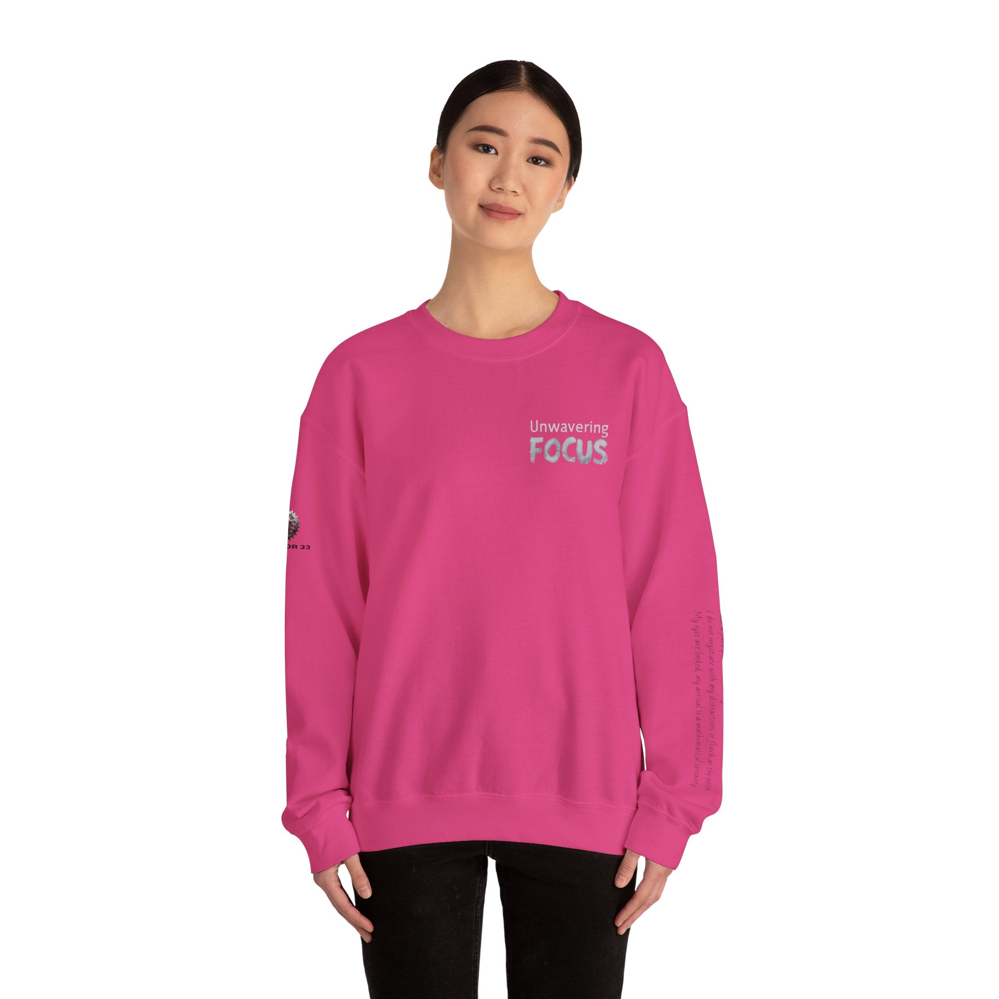 “Unwavering Focus” Crewneck Sweatshirt- Sleeve Print Affirmation