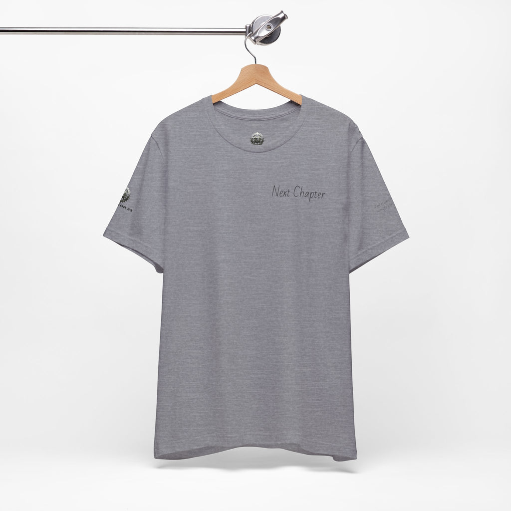 Next Chapter affirmation tee | Graphic open book back, inspirational sleeve text