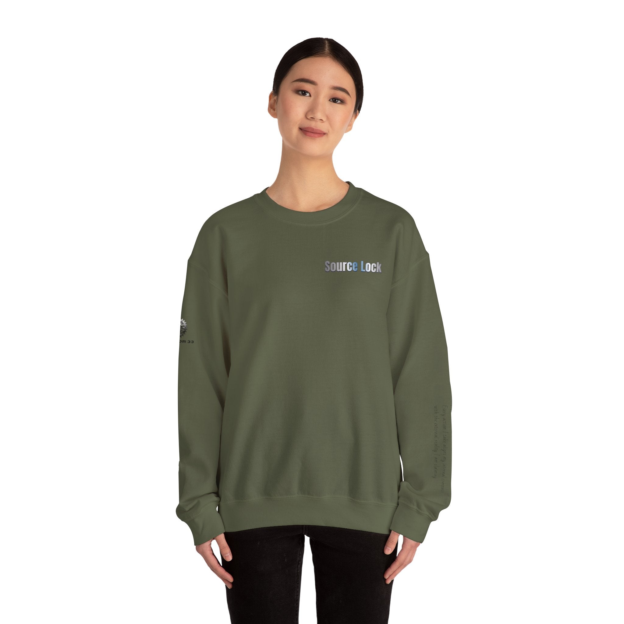 “Source Lock” Crewneck Sweatshirt- Sleeve Print Affirmation
