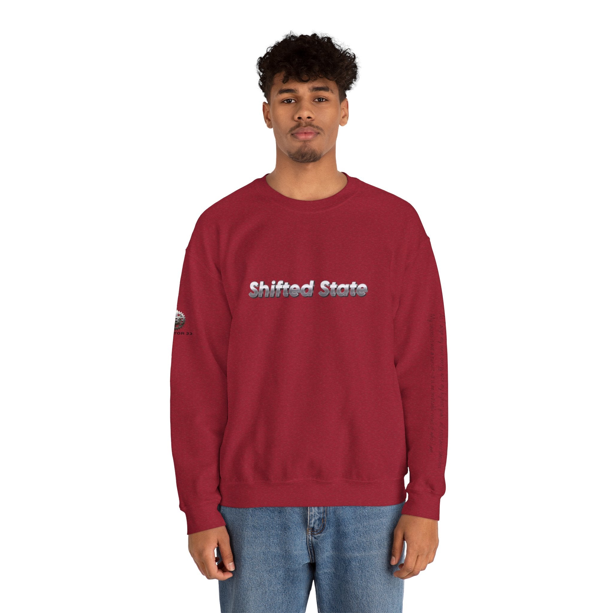 “Shifted State” Crewneck Sweatshirt- Sleeve Print Affirmation