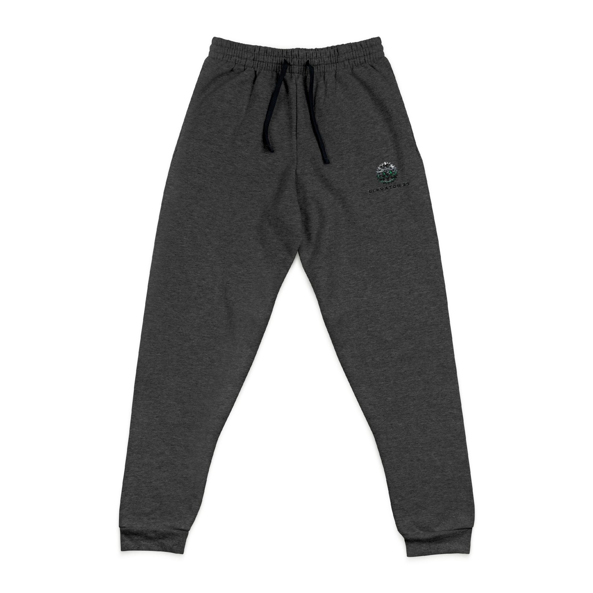Embroidered Tree Logo Joggers — Cozy Grey Sweatpants with Small Chest Stitching
