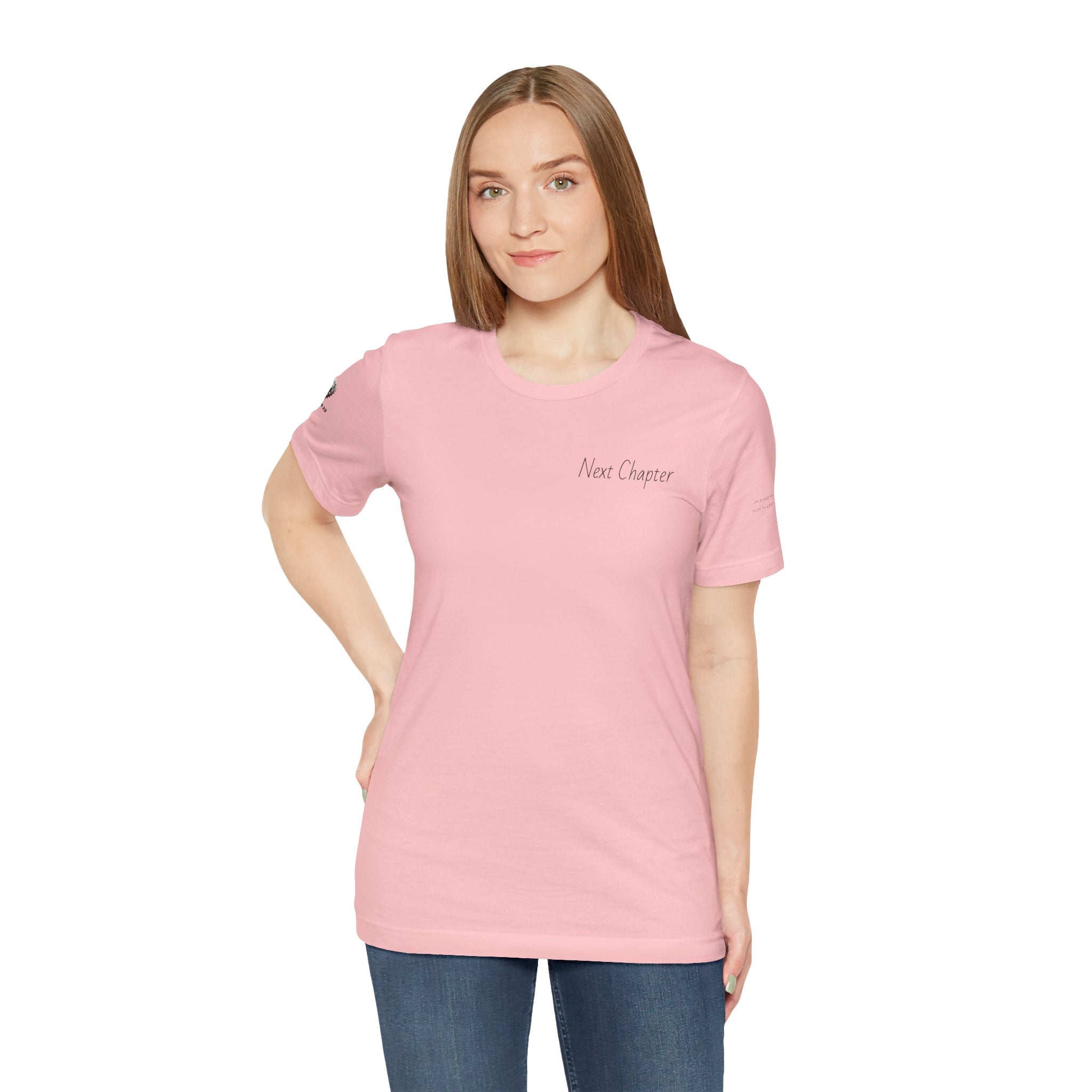 Next Chapter affirmation tee | Graphic open book back, inspirational sleeve text