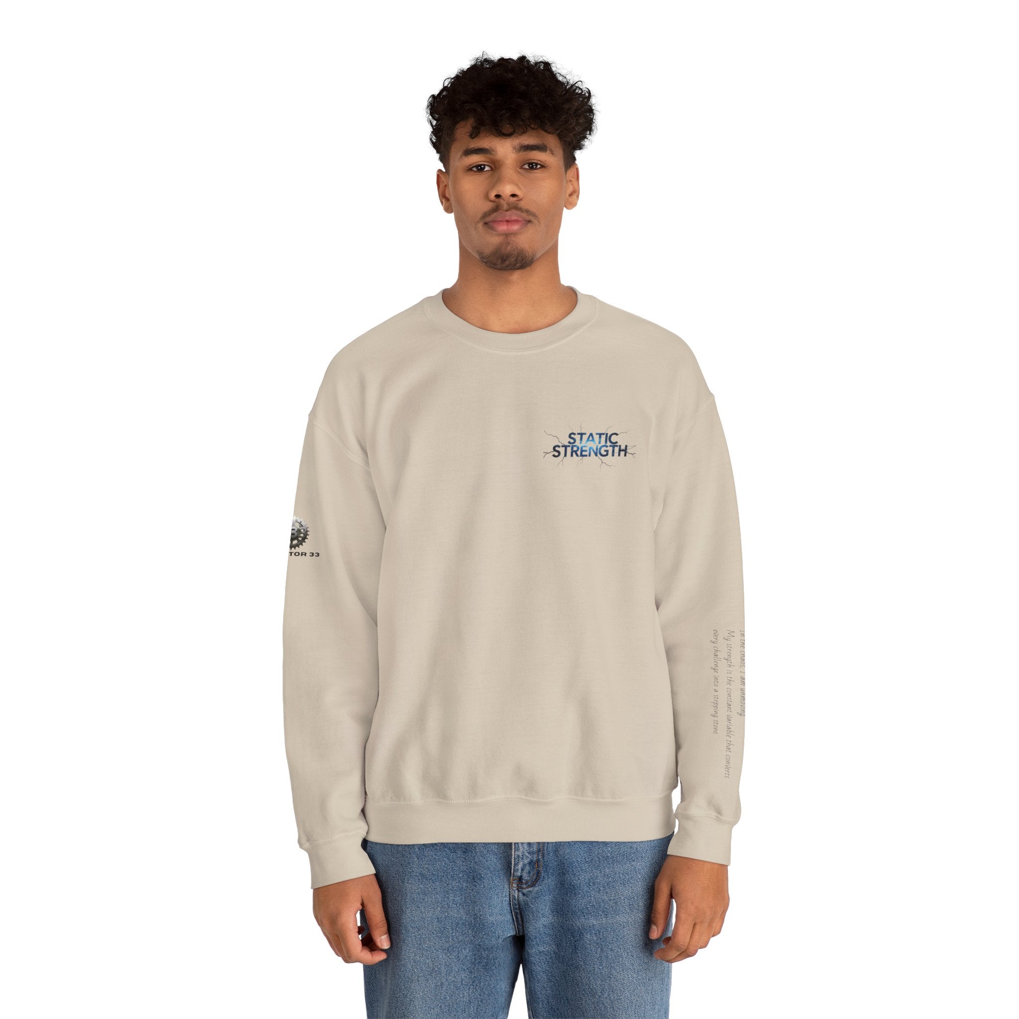 “Static Strength” Crewneck Sweatshirt- Sleeve Print Affirmation