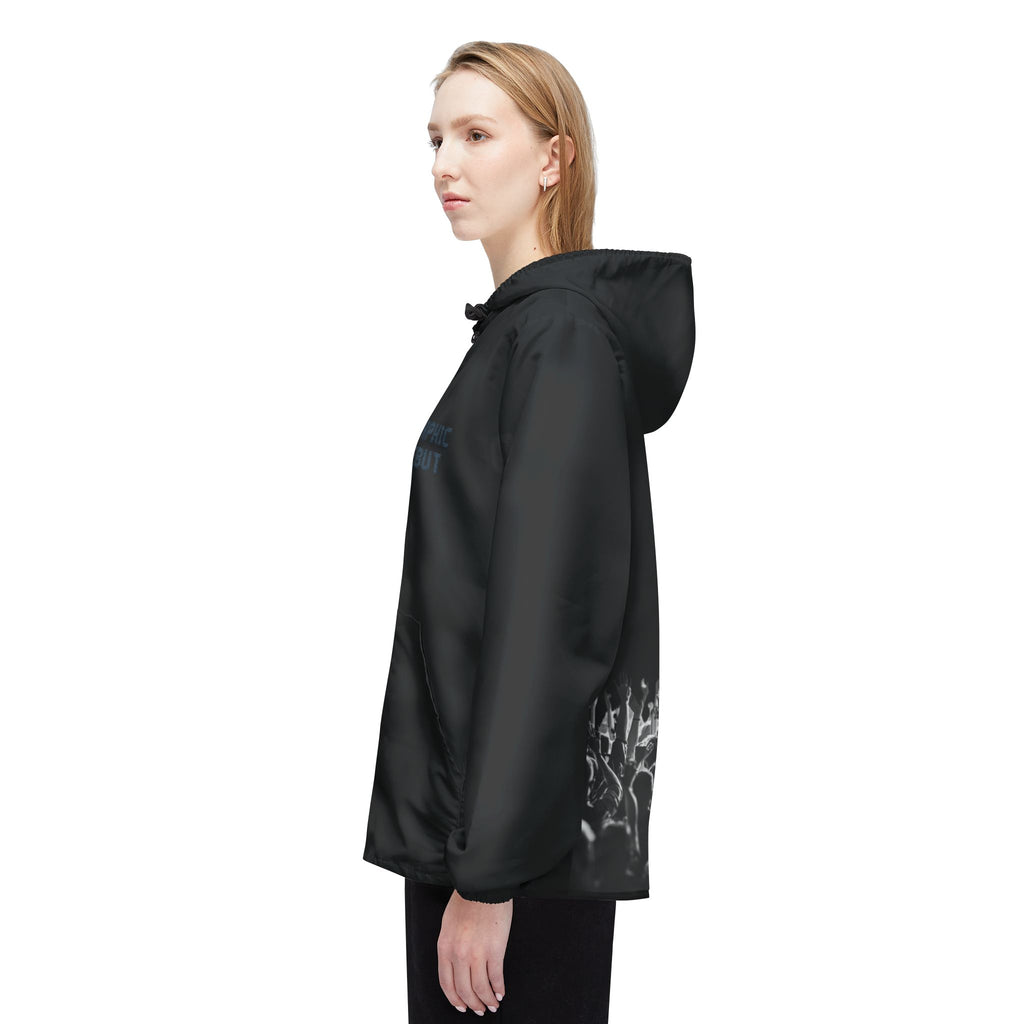 Black Graphic Debut Windbreaker Jacket — Elevator33 Logo, Cheering Crowd Back Print