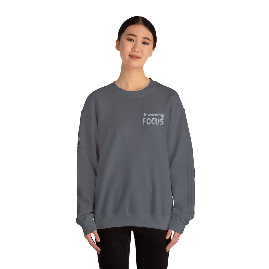 “Unwavering Focus” Crewneck Sweatshirt- Sleeve Print Affirmation